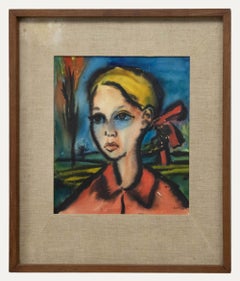 Sovek - 1949, aquarelle, fille avec le nœud rouge