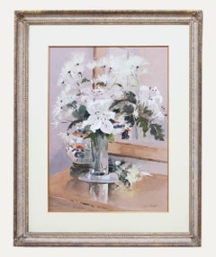 Kim Page - Framed Contemporary Watercolour, Still Life of White Lilies