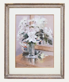 Kim Page - Aquarelle contemporaine encadrée, Nature morte aux lys blancs