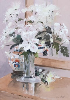 Kim Page - Framed Contemporary Watercolour, Still Life of White Lilies