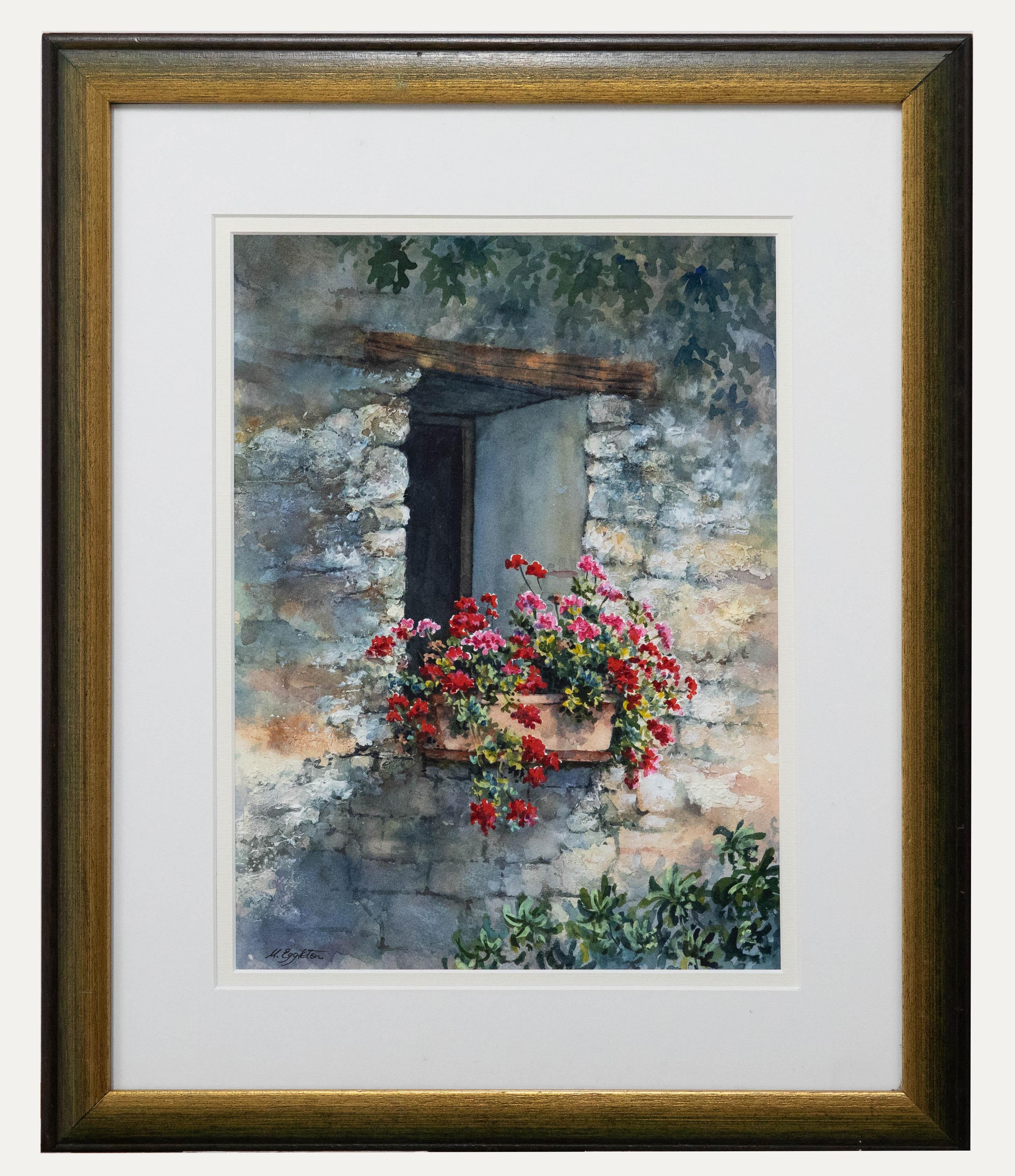 Unknown Still-Life - Margaret Eggleton SWA - Contemporary Watercolour, Geraniums at the Window