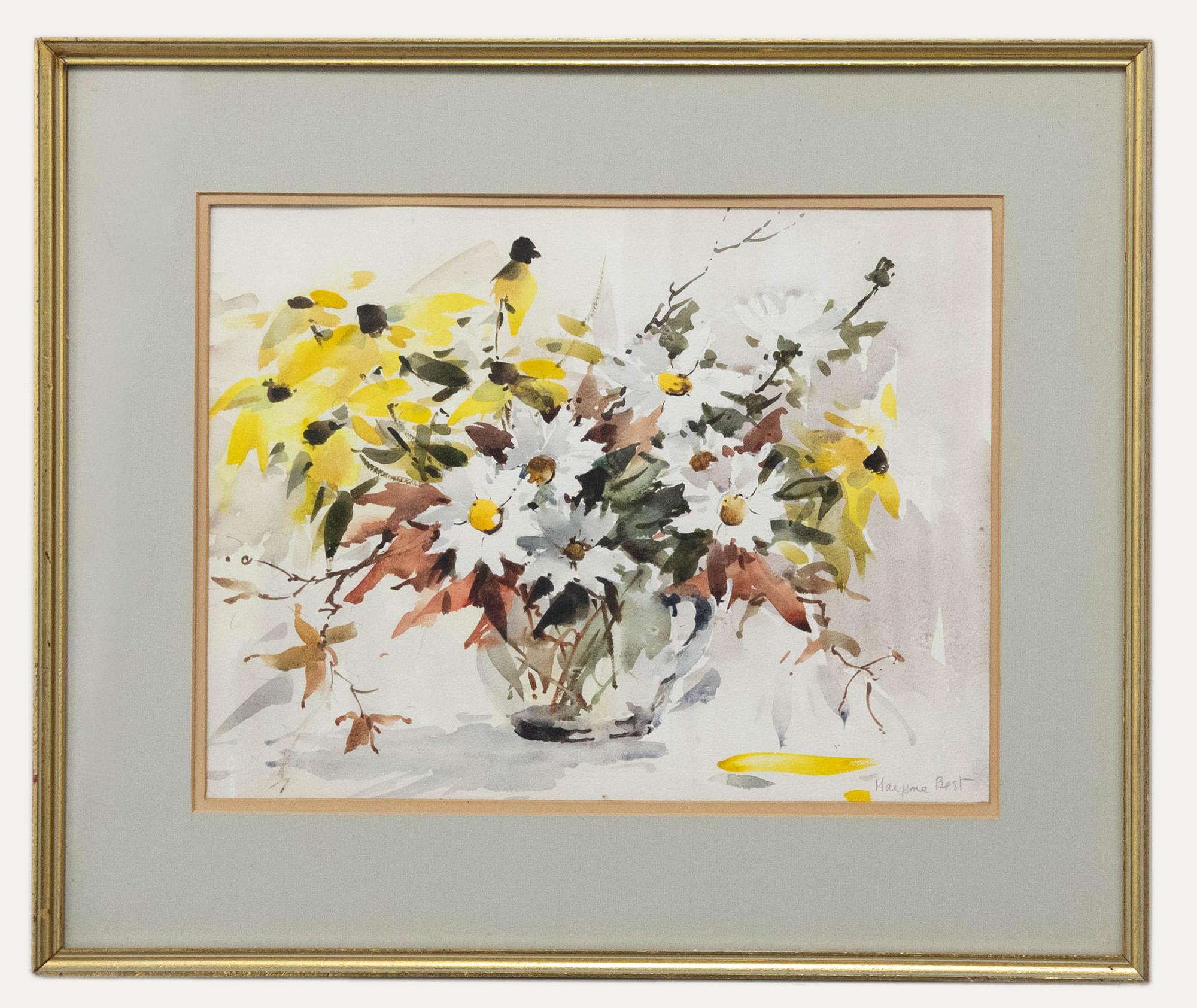 Unknown Still-Life – Marjorie Best (1903-1997) - Aquarell, Stillleben mit Blumen in einem Glaskrug