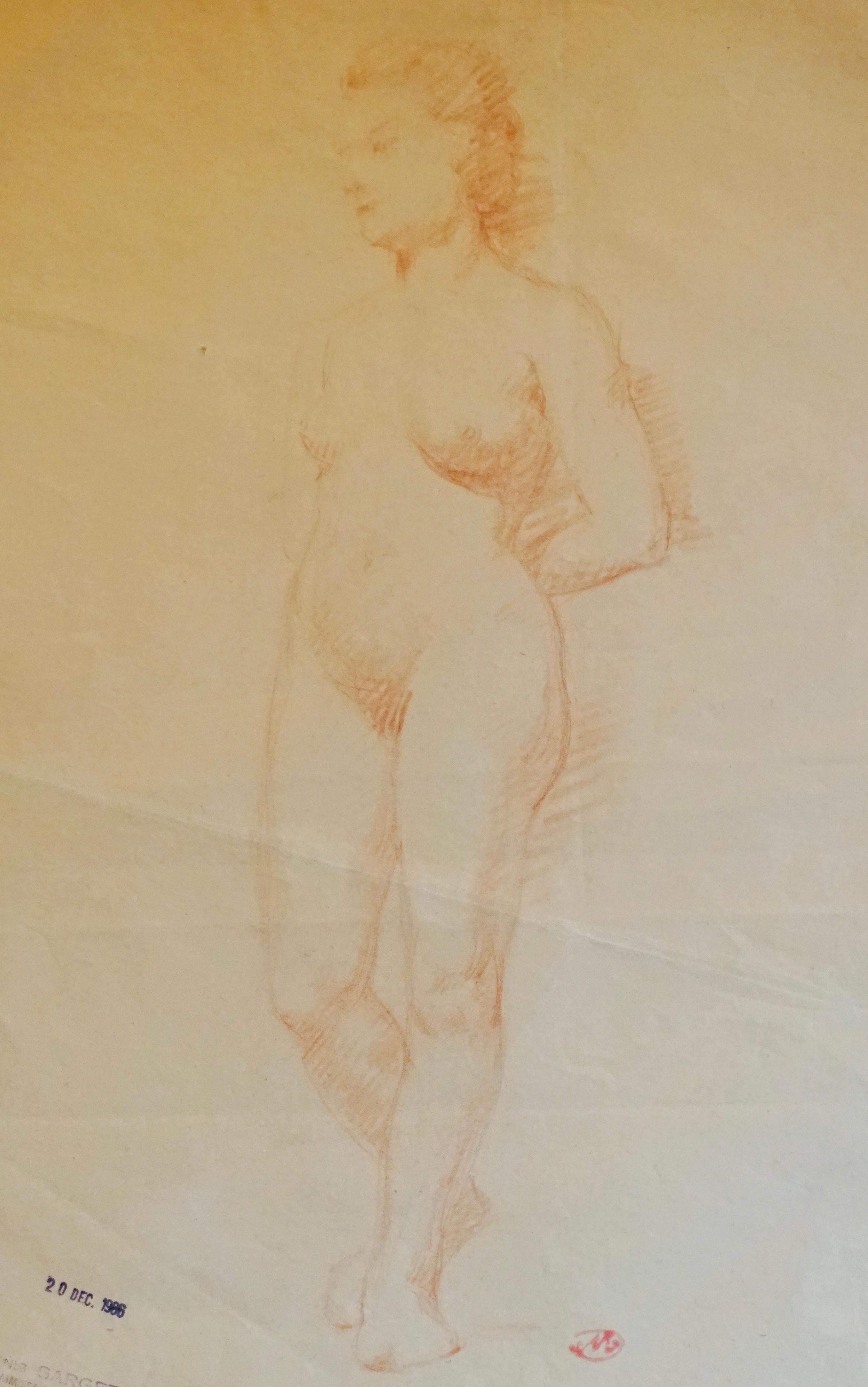 Aristide Maillol Original Sanguine Nude Drawing, 1950s For Sale 2