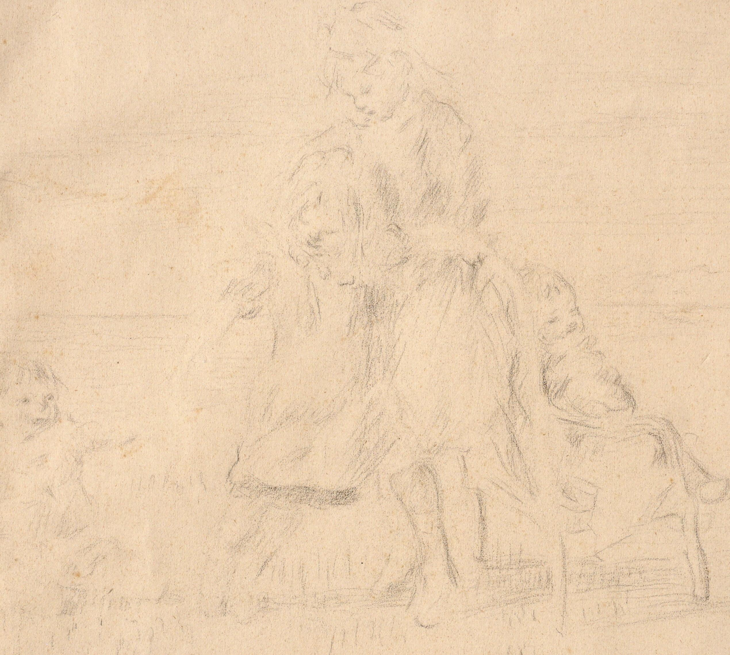 Charles Emmanuel Serret 'FR 1824-1900' Two Drawings of Children Playing For Sale 3