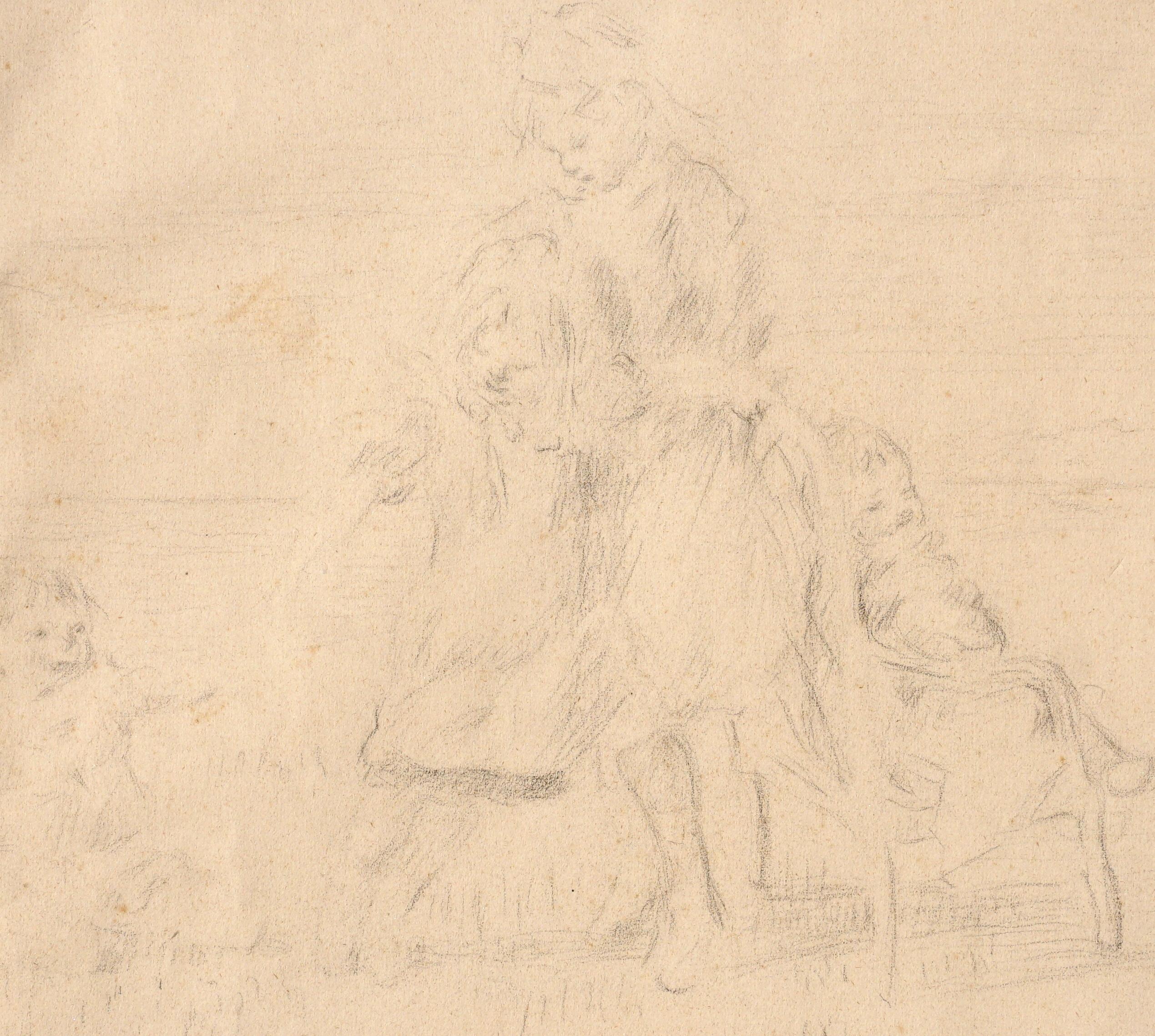 Charles Emmanuel Serret 'FR 1824-1900' Two Drawings of Children Playing For Sale 2