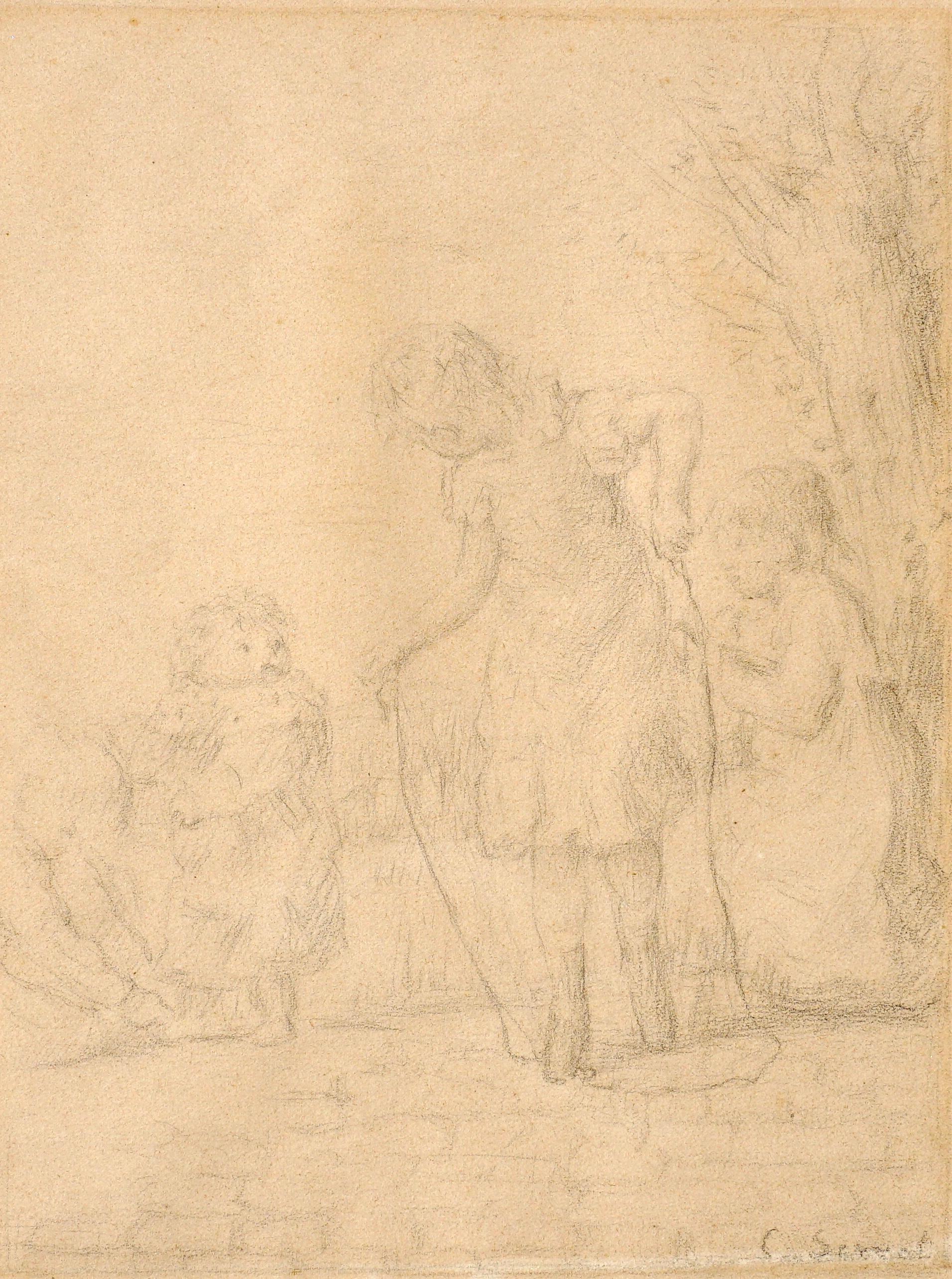 Charles Emmanuel Serret 'FR 1824-1900' Two Drawings of Children Playing For Sale 4