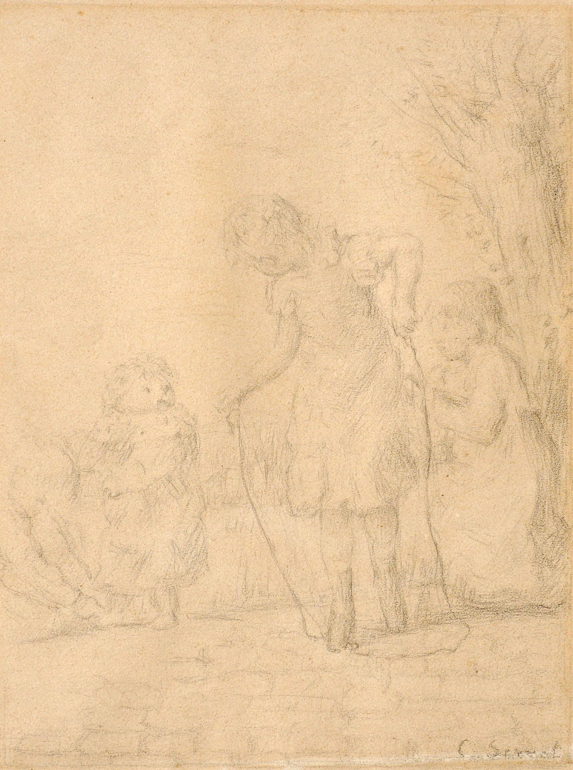 Charles Emmanuel Serret 'FR 1824-1900' Two Drawings of Children Playing For Sale 3