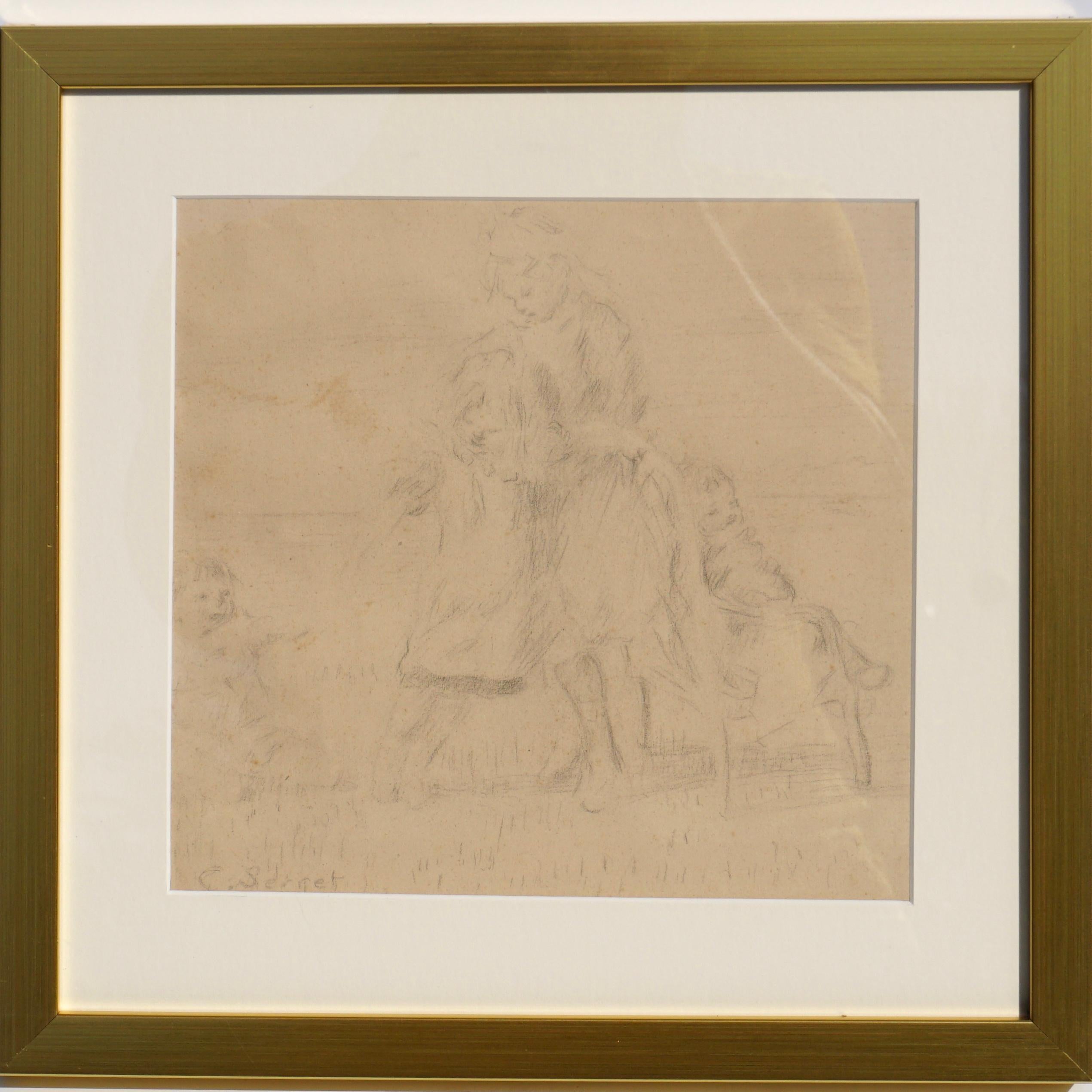 Charles Emmanuel Serret 'FR 1824-1900' Two Drawings of Children Playing - Art by Unknown