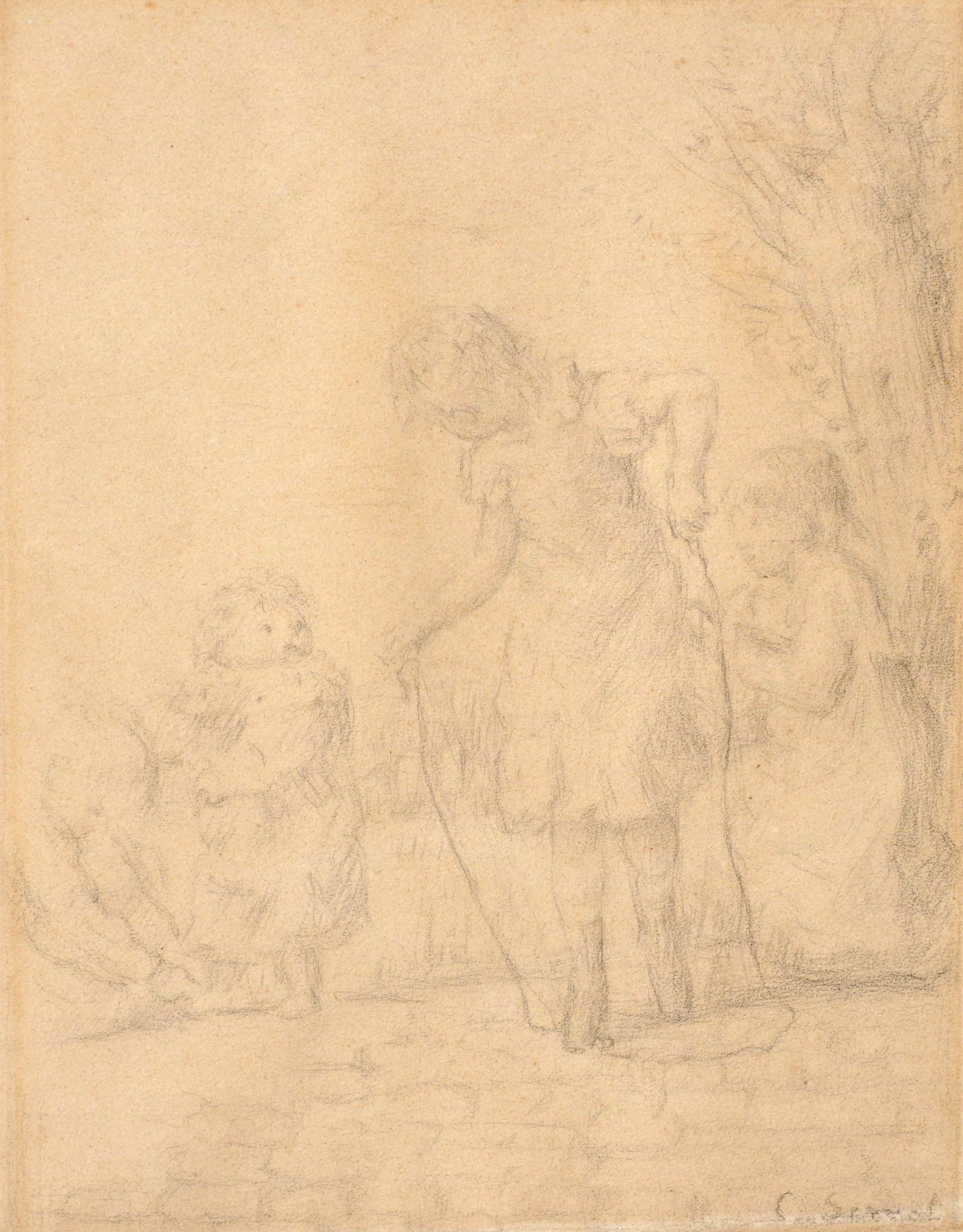 Charles Emmanuel Serret 'FR 1824-1900' Two Drawings of Children Playing For Sale 5