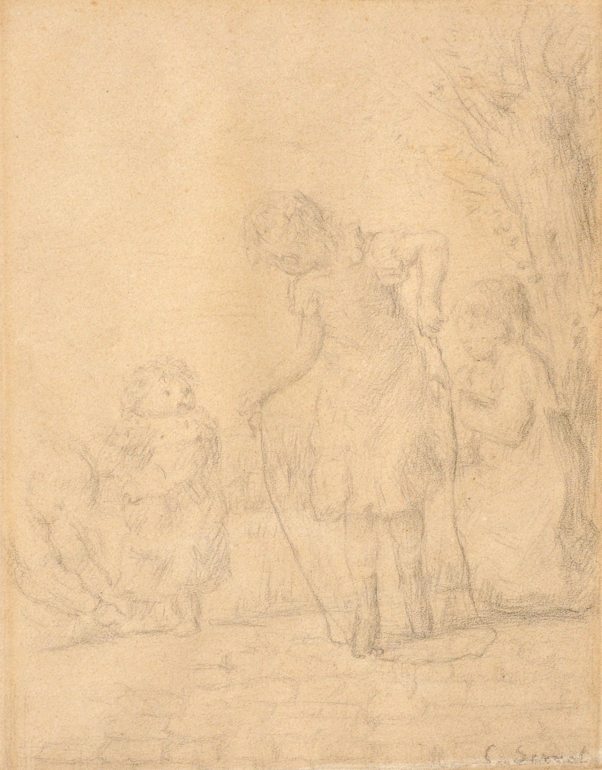 Charles Emmanuel Serret 'FR 1824-1900' Two Drawings of Children Playing For Sale 4