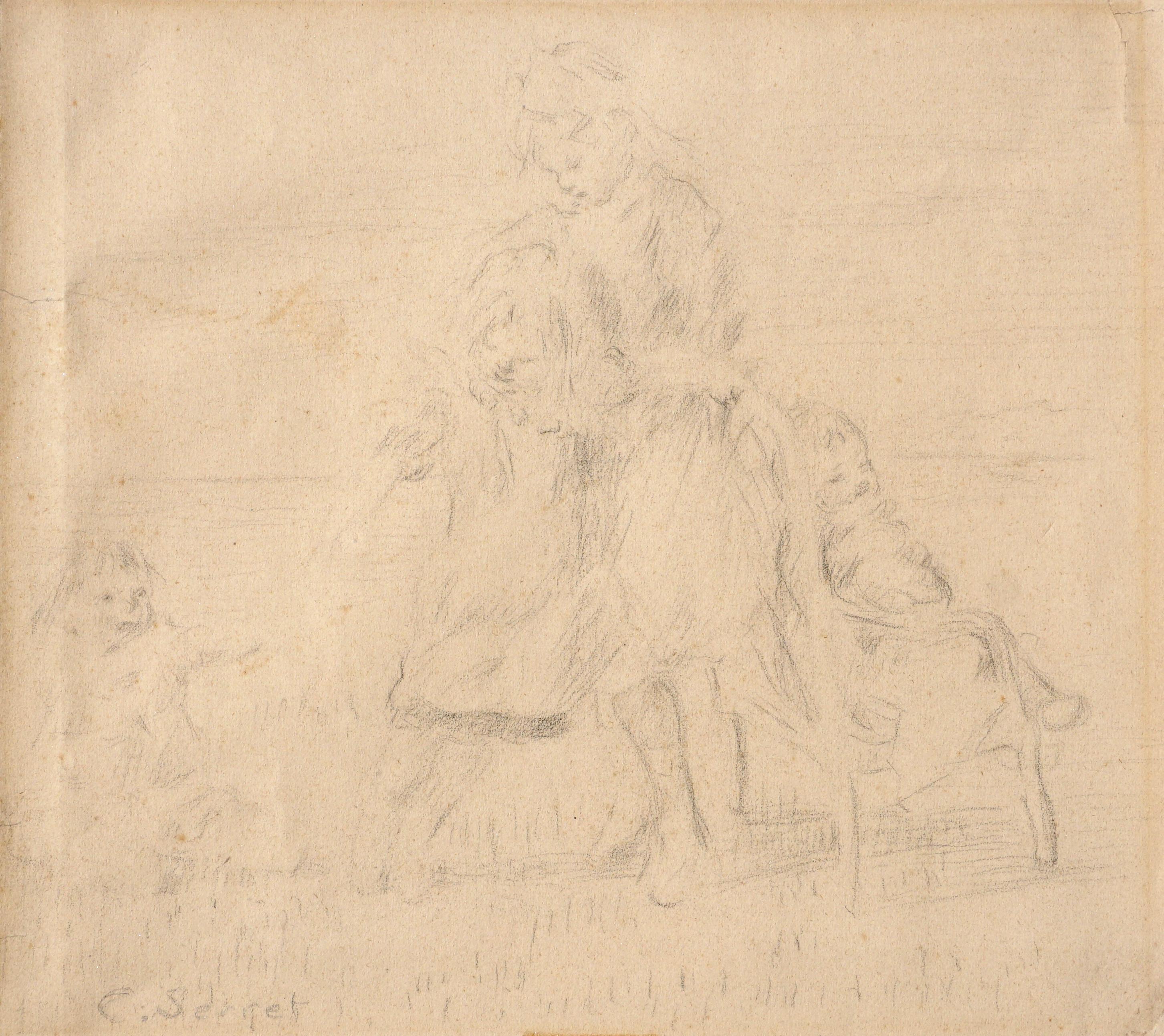 Charles Emmanuel Serret 'FR 1824-1900' Two Drawings of Children Playing For Sale 1