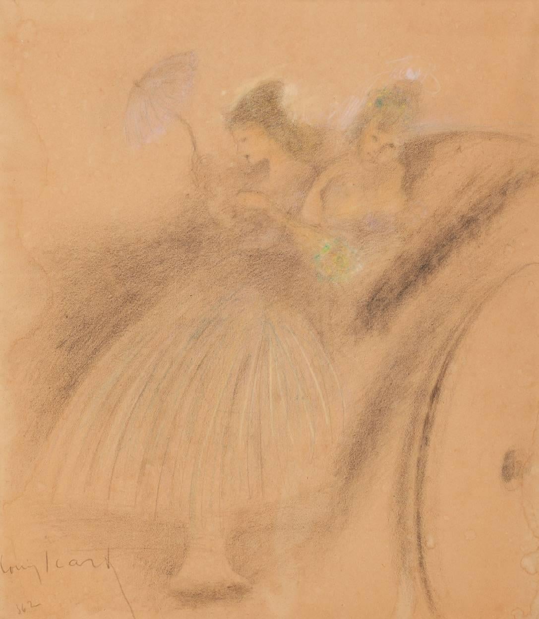 Louis Icart, French, 1888-1950 Ladies in a Carriage Pastel on Paper For Sale 1