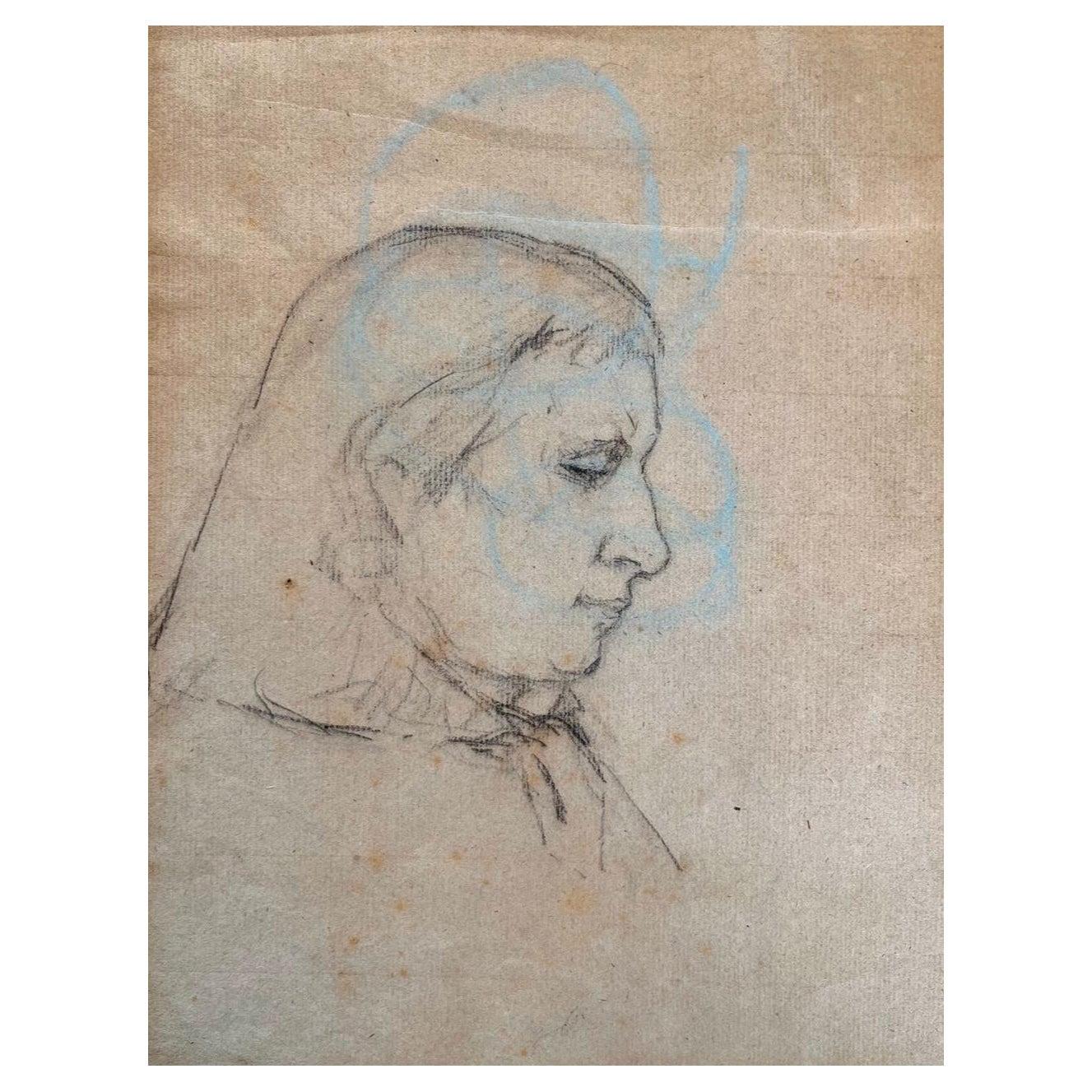 Paul Gauguin (French 1848 - 1903) Recto and Verso sketches 
Self-Portrait Recto with Portrait of a Woman on Verso. (One sheet). Self portrait shows Gauguin’s profile with eyes gazing down in contemplation and depth when Paul was perhaps in his early