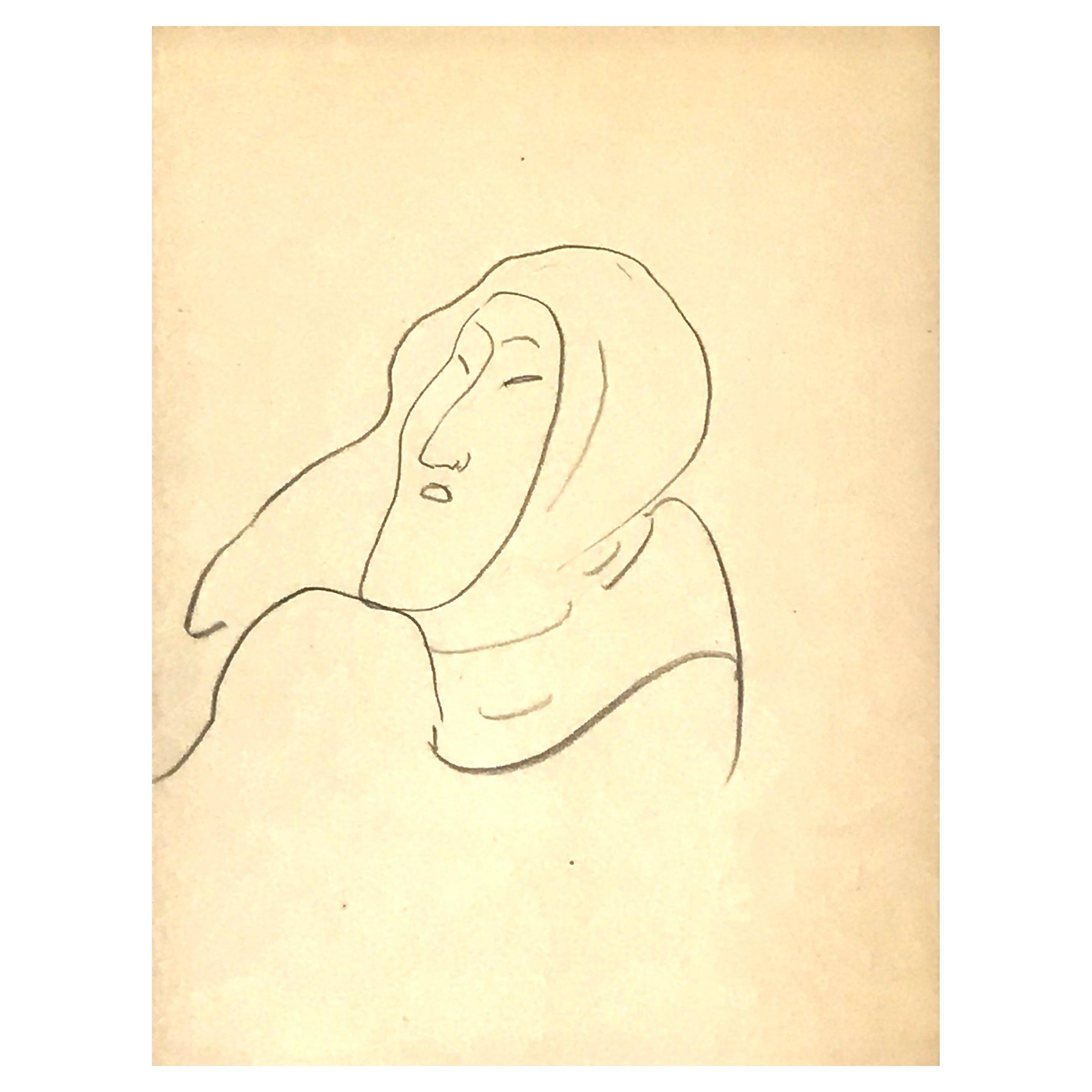 Henri Matisse Drawing Of An Eskimo COA By George Matisse.
Pencil on paper, 1949, 
Unsigned.
Sheet size: 11.75 Inches x 9.2 Inches
Framed in Museum fram with linen matting and museum glass
Frame size: 24.5 x 22 Inches

Note: This work was made during