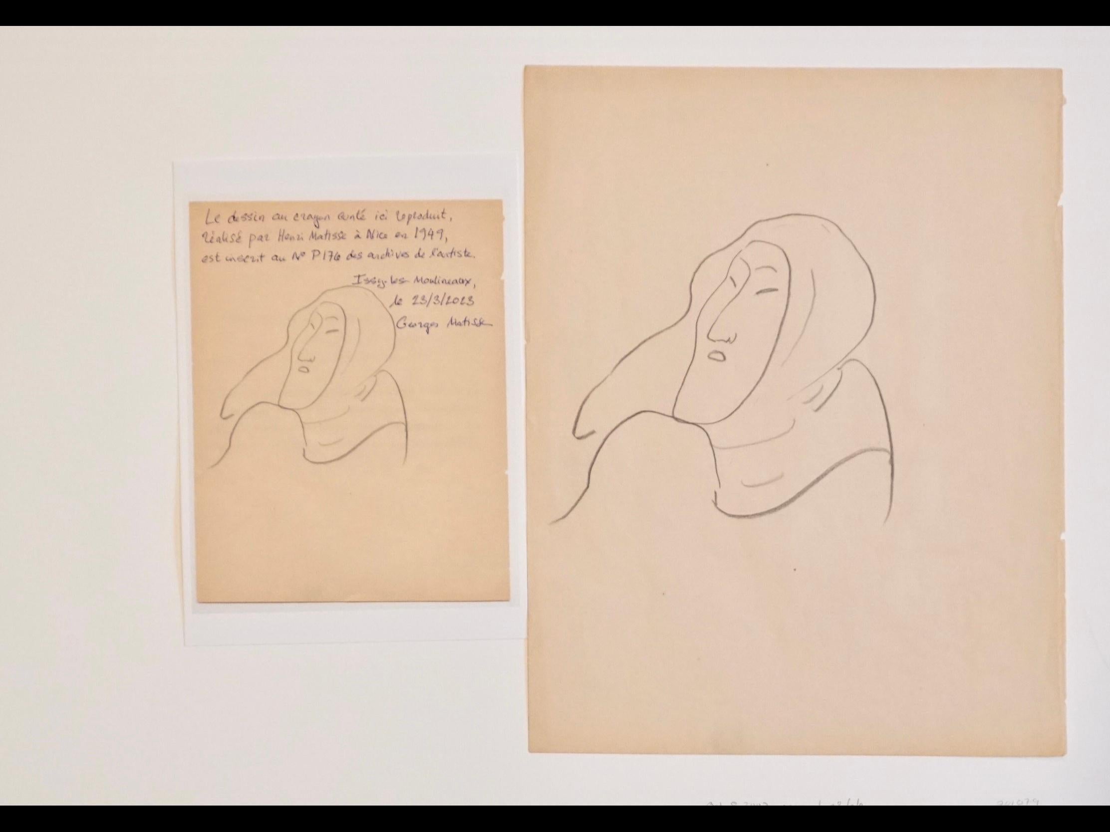 Henri Matisse-Zeichnung, Masque D'eskimo-Kreide im Angebot 4