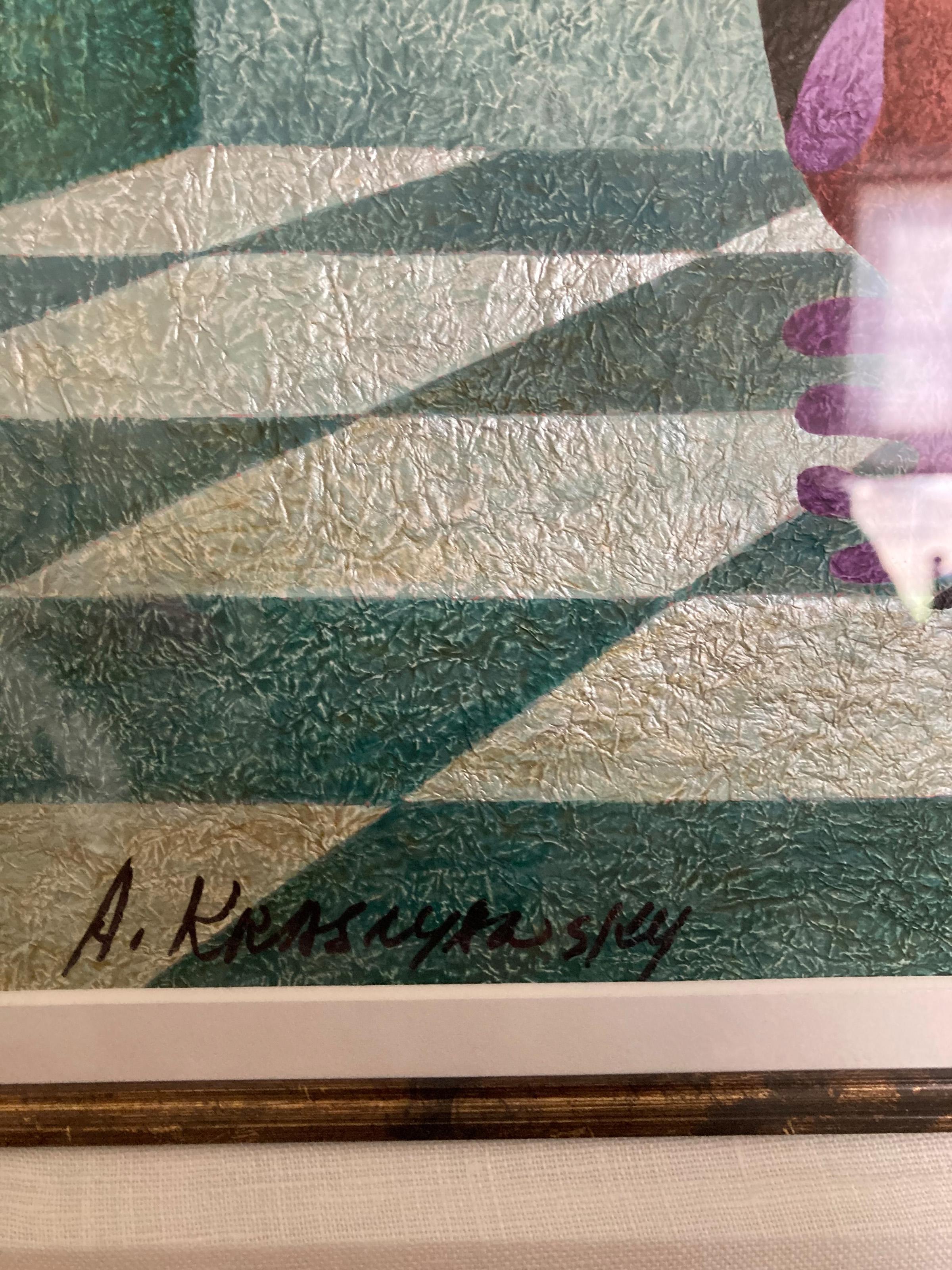  Anatole Krasnyansky, Ukrainien/Américain (1930 - ) - Arrivée royale, Année : 2008, Médium : Aquarelle et acrylique sur papier japonais fait main, signé en bas à gauche, Dimensions : 27.25 x 20.25 in. (69.22 x 51.44 cm), Dimensions du cadre : 42 x