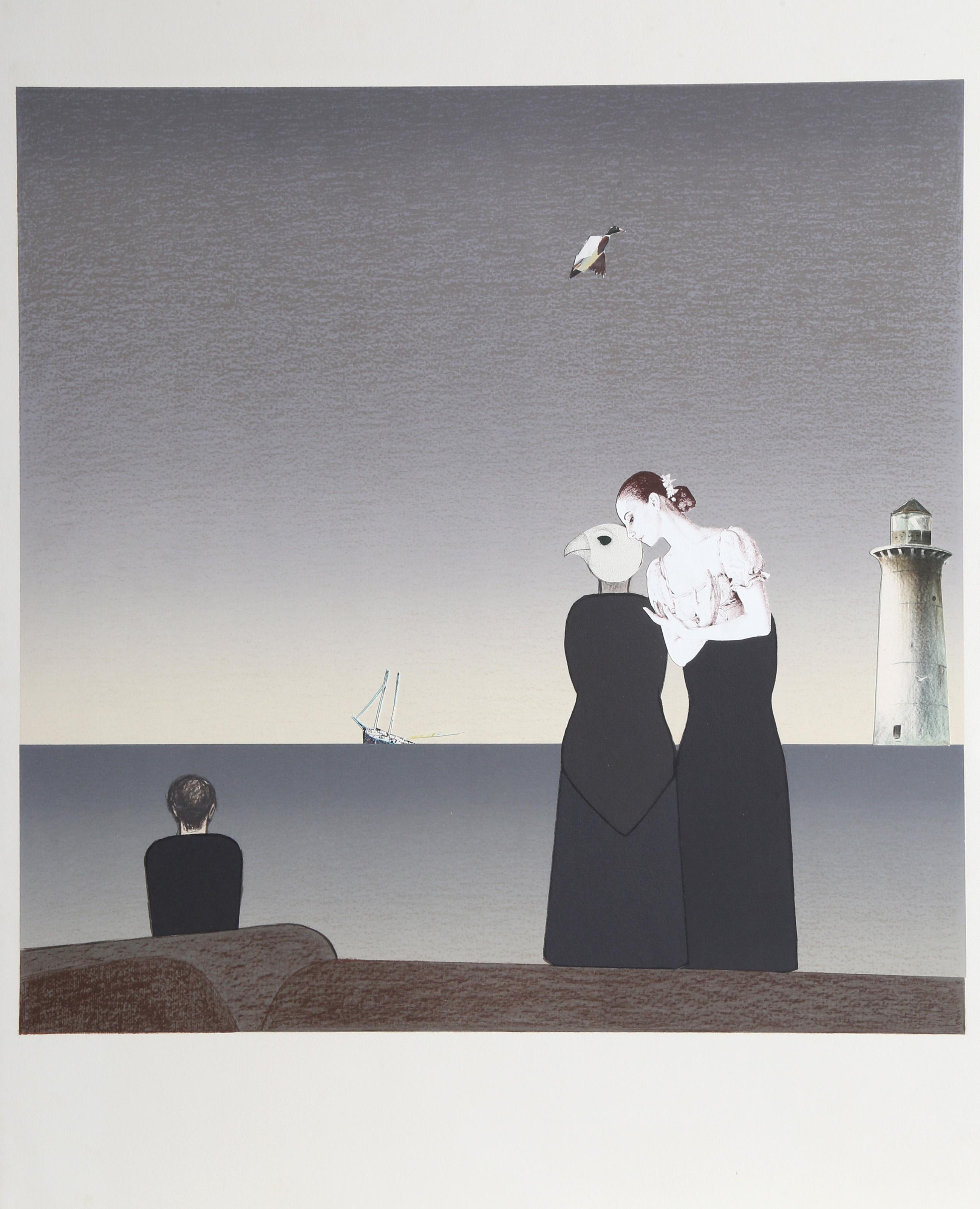Peter Grimes (Will Barnet Print with Collage), Lithograph with Paper Collage - Art by Judith Bledsoe