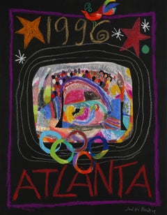 Atlanta Olympics Stadium, Pastel and Collage on Paper by Judith Bledsoe