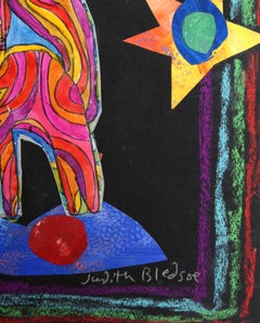 Atlanta Olympics - Cat and Torch, Pastel and Collage on Paper by Judith Bledsoe