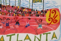 Olimpiadas de Atlanta - Carrera de 100 metros, Pastel y collage sobre papel de Judith Bledsoe