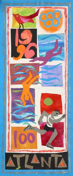 Olimpiadas de Atlanta - Natación y Carrera, Pastel y Collage de Judith Bledsoe