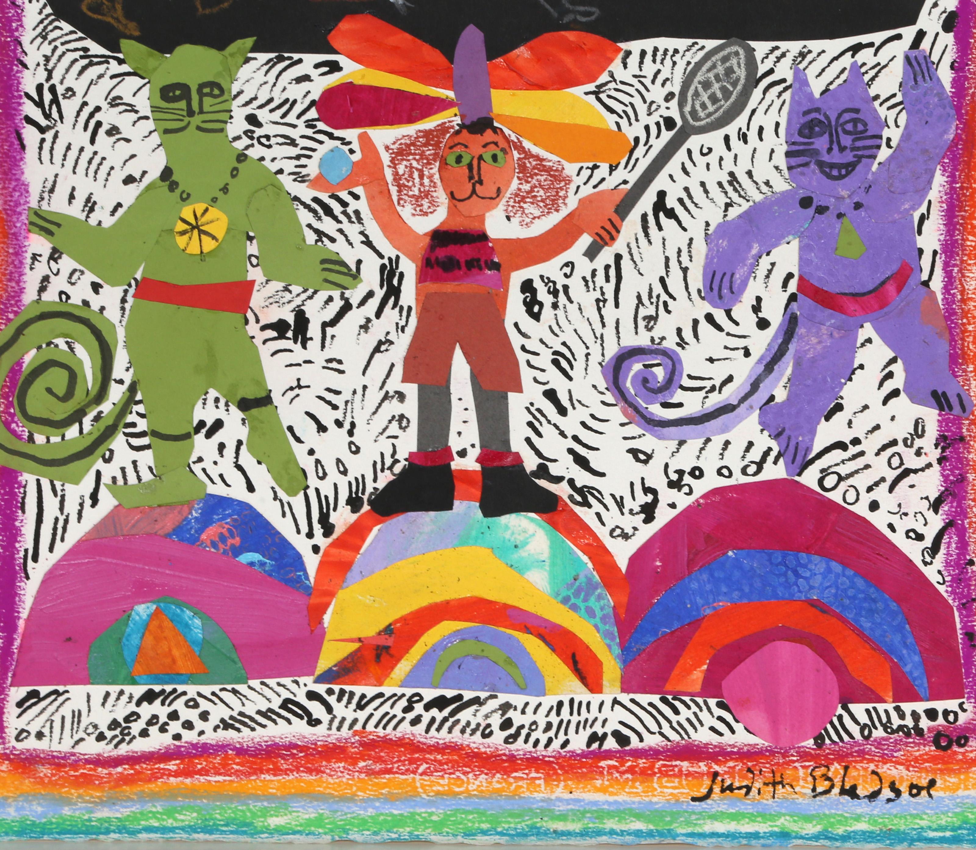 Atlantic Olympics - Tennis with Cats, pastel sur papier de Judtih Bledsoe - Artisanat Art par Judith Bledsoe