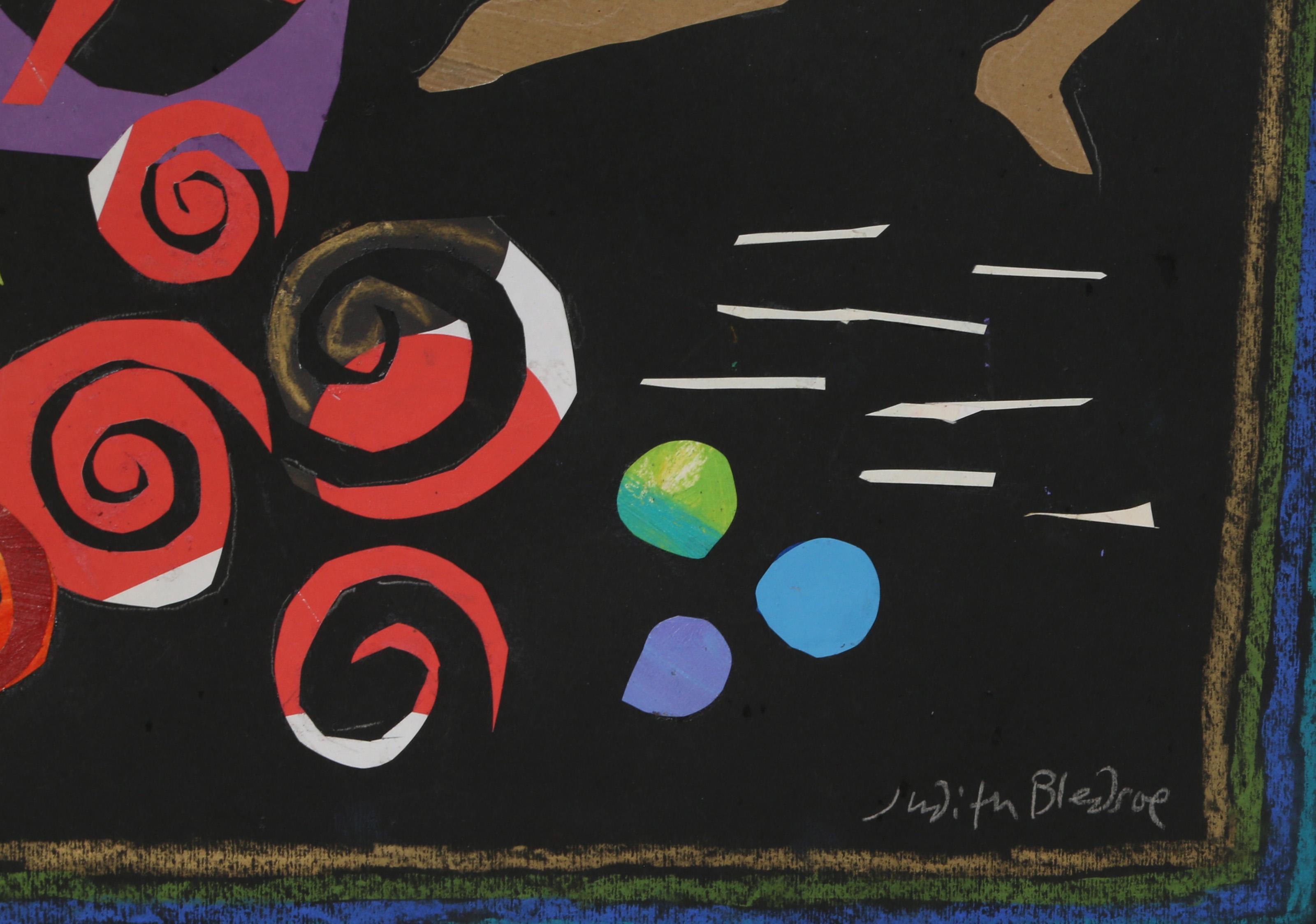 Judith Bledsoe, Amerikanerin (1938 - 2013) -  Olympische Spiele in Atlanta - Läufer mit Fackel. Jahr: ca. 1996, Medium: Pastell und Collage auf Papier, signiert l.r., Größe: 63,5 x 49,53 cm (25 x 19,5 in.), Beschreibung: Begleitet von hellen