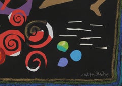 Atlanta Olympics - Runner with Torch, Folk Art Pastel and Collage on Paper