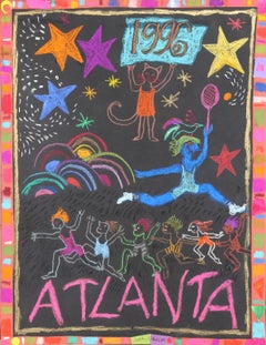 Atlanta Olympische Spiele - Sternathleten, Pastell und Collage auf Papier von Judith Bledsoe