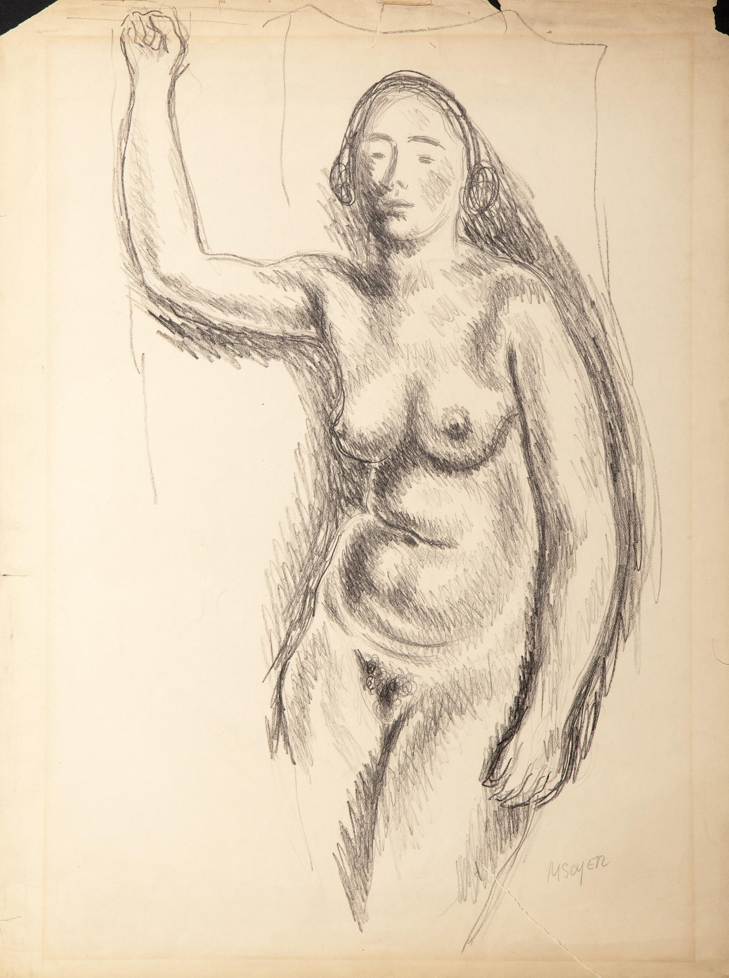 Moses Soyer, Américain (1899 - 1974) -  Femme nue. Moyen : Dessin à la mine de plomb sur papier, signé au crayon en bas à droite, Taille : 29.25 x 19.75 in. (74.3 x 50.17 cm) 