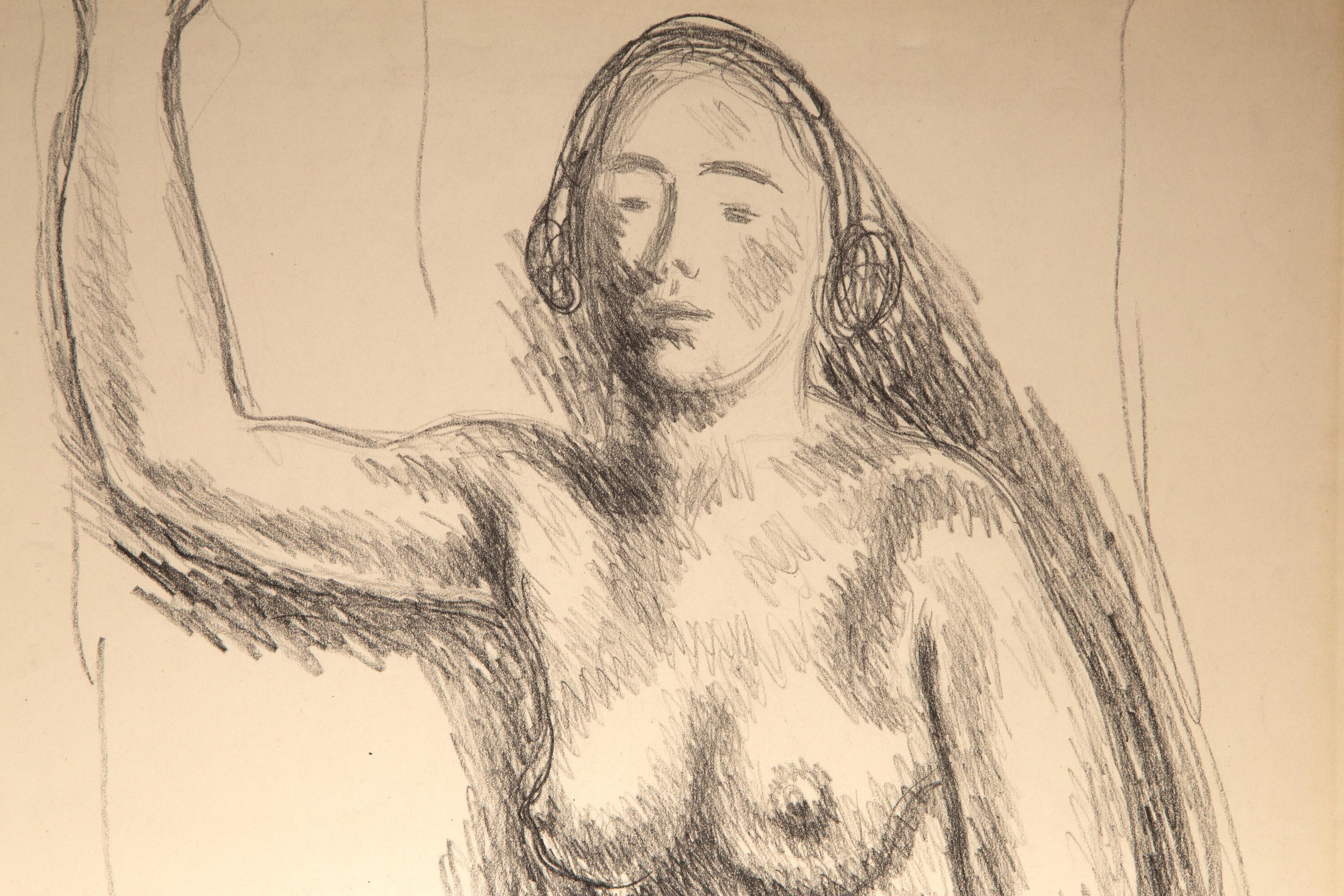 Female Nude, Graphite Drawing on Paper by Moses Soyer For Sale 1