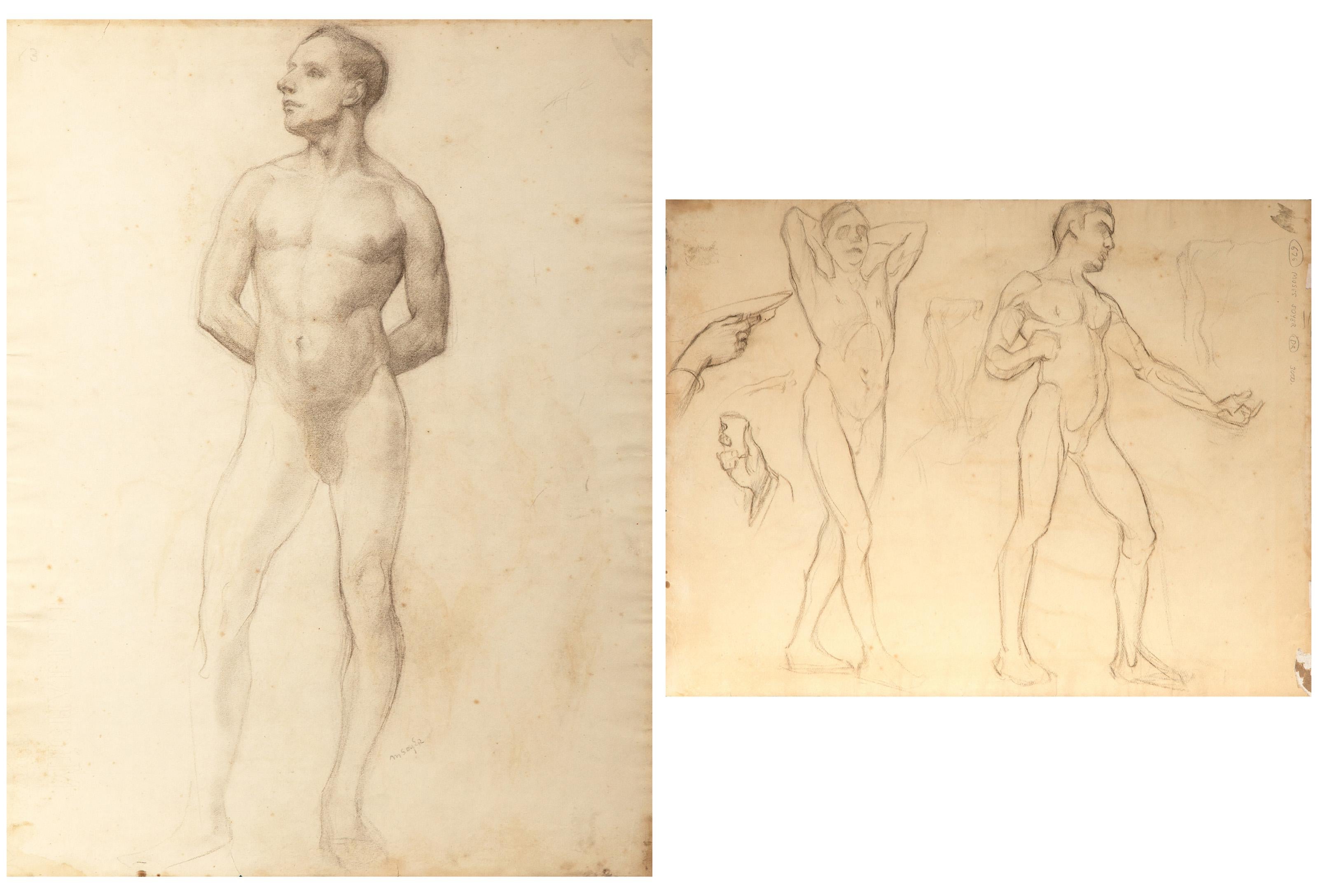 Doppelseitige Anatomiezeichnungen, doppelseitige Graphitzeichnung auf Papier – Art von Moses Soyer