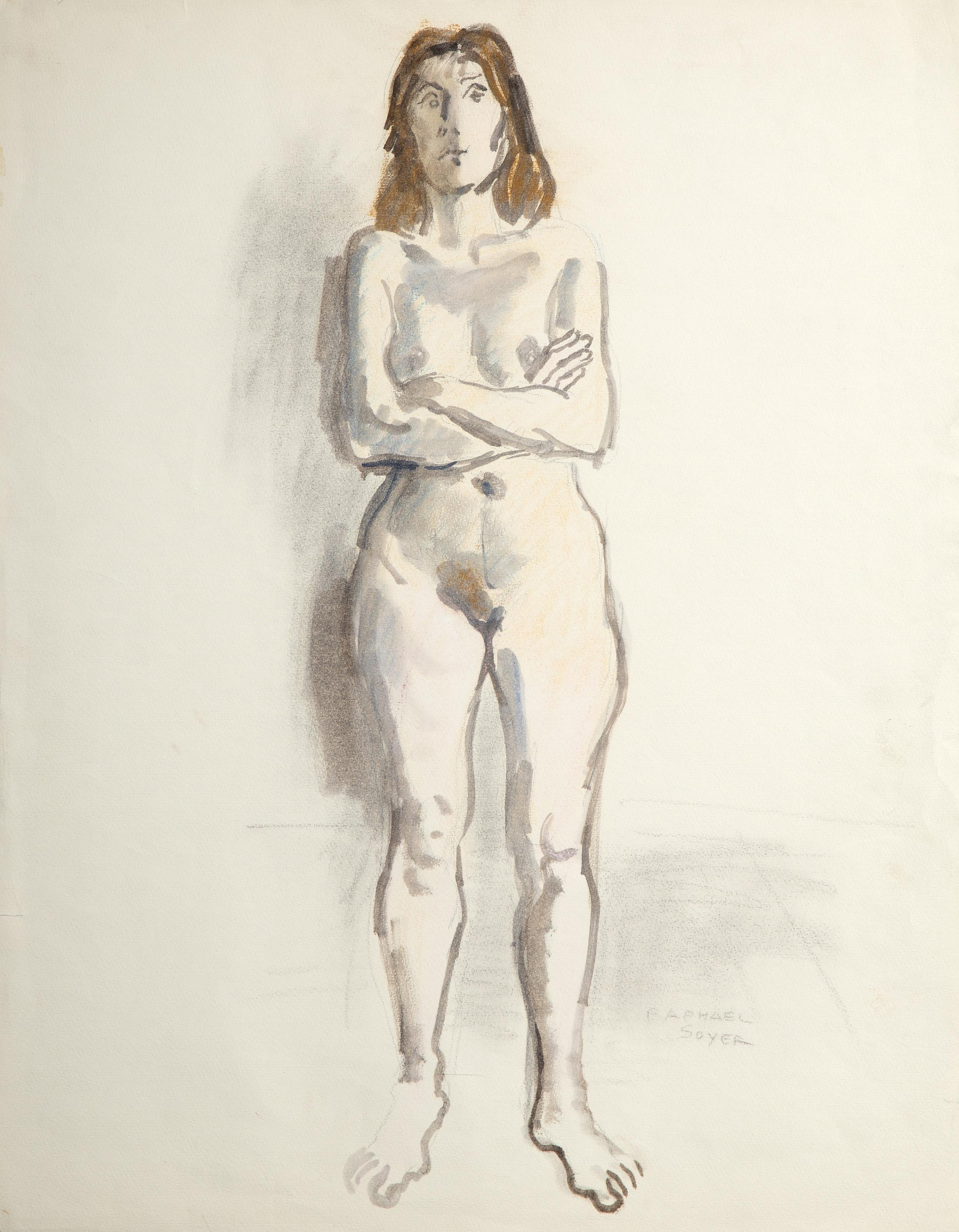 Raphael Soyer, Russe/Américain (1899 - 1987) -  Figure nue. Médium : Aquarelle et graphite sur papier, signée au crayon, Taille : 25 x 19.75 in. (63.5 x 50.17 cm) 