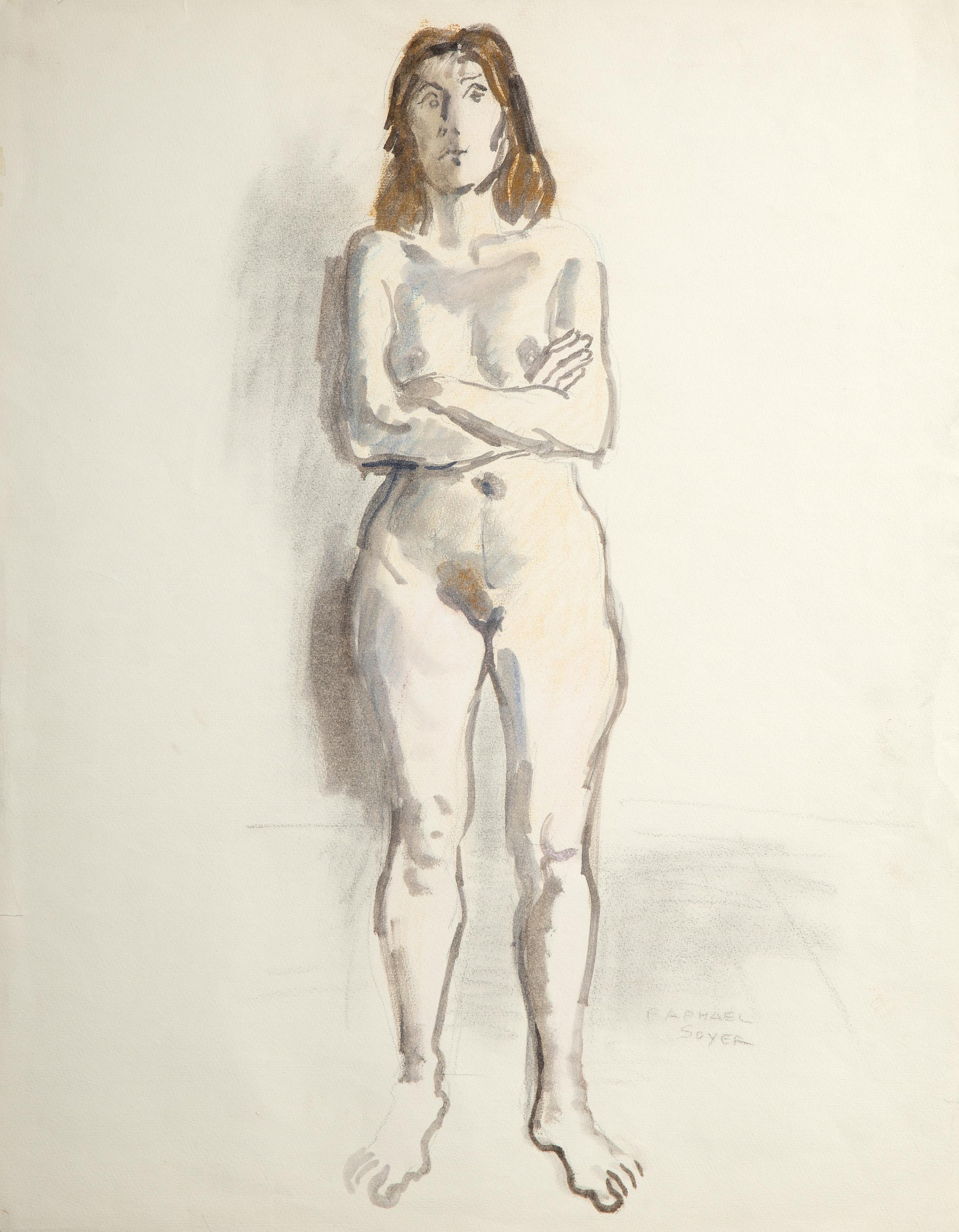 Raphael Soyer, Russian/American (1899 - 1987) -  Nude Figure. Medium: Watercolor and Graphite on Paper, signed in pencil, Size: 25 x 19.75 in. (63.5 x 50.17 cm) 