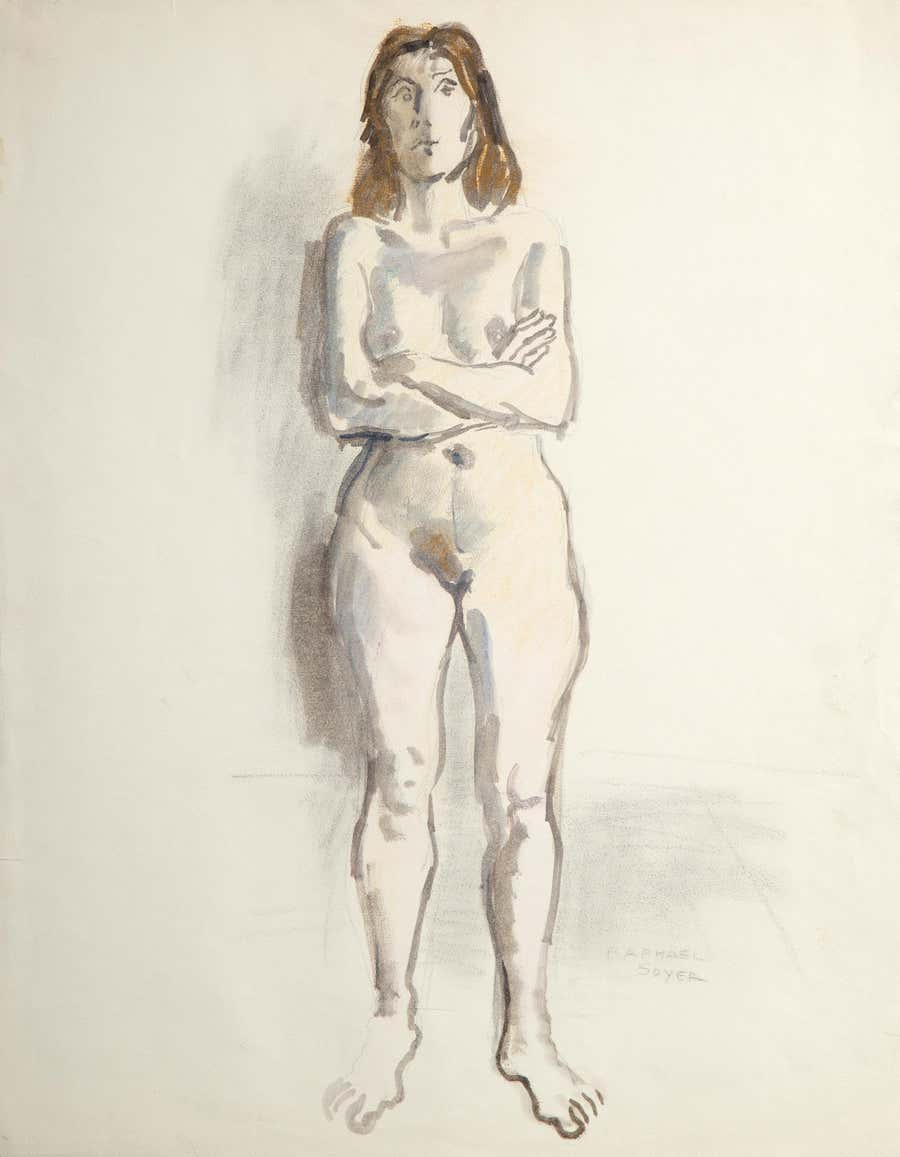 Nude Figure, Watercolor and Graphite on Paper by Raphael Soyer