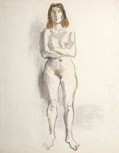 Vintage Nude Figure, Watercolor and Graphite on Paper by Raphael Soyer