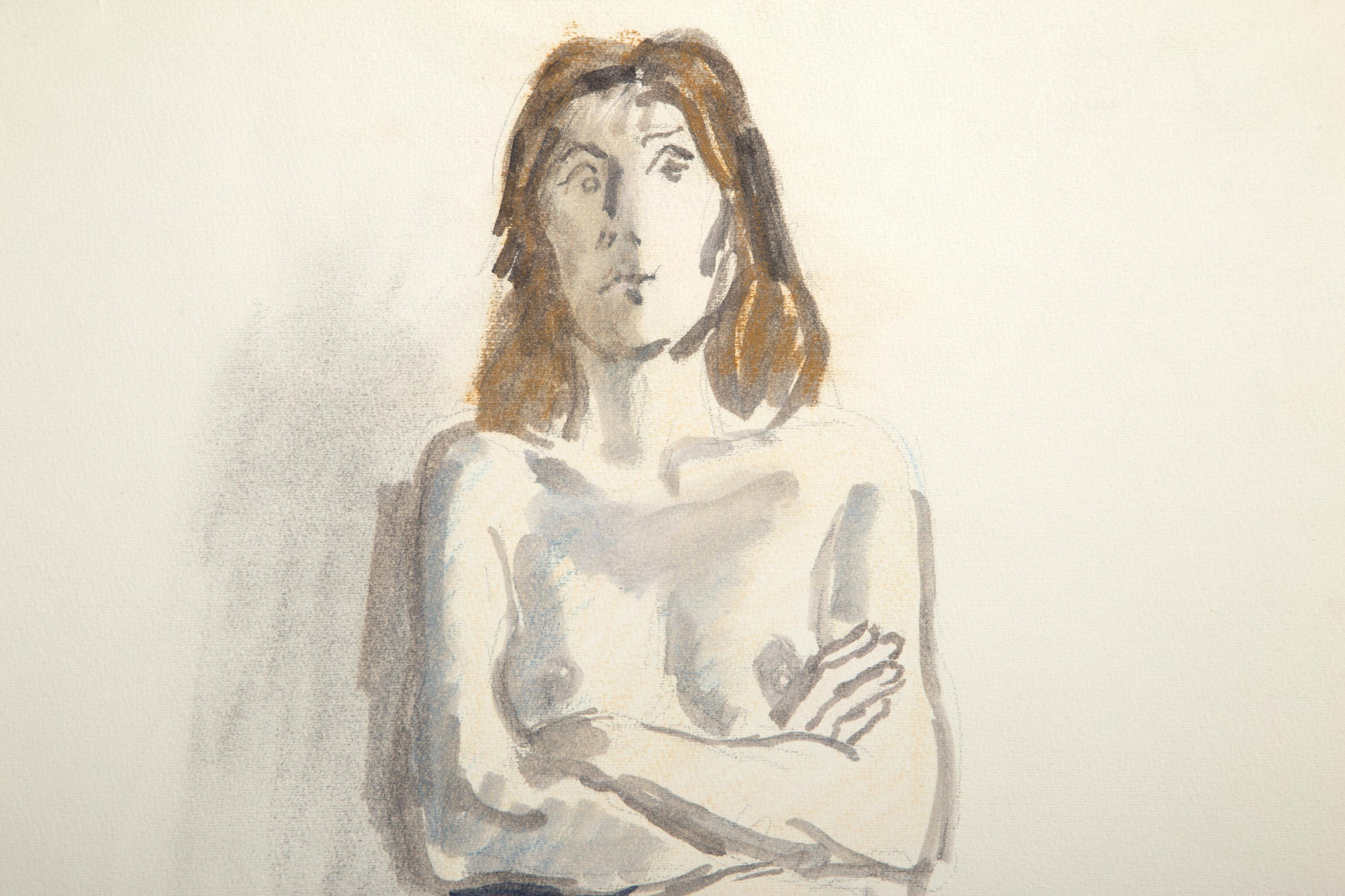 Figure nue, aquarelle et graphite sur papier de Raphael Soyer en vente 1