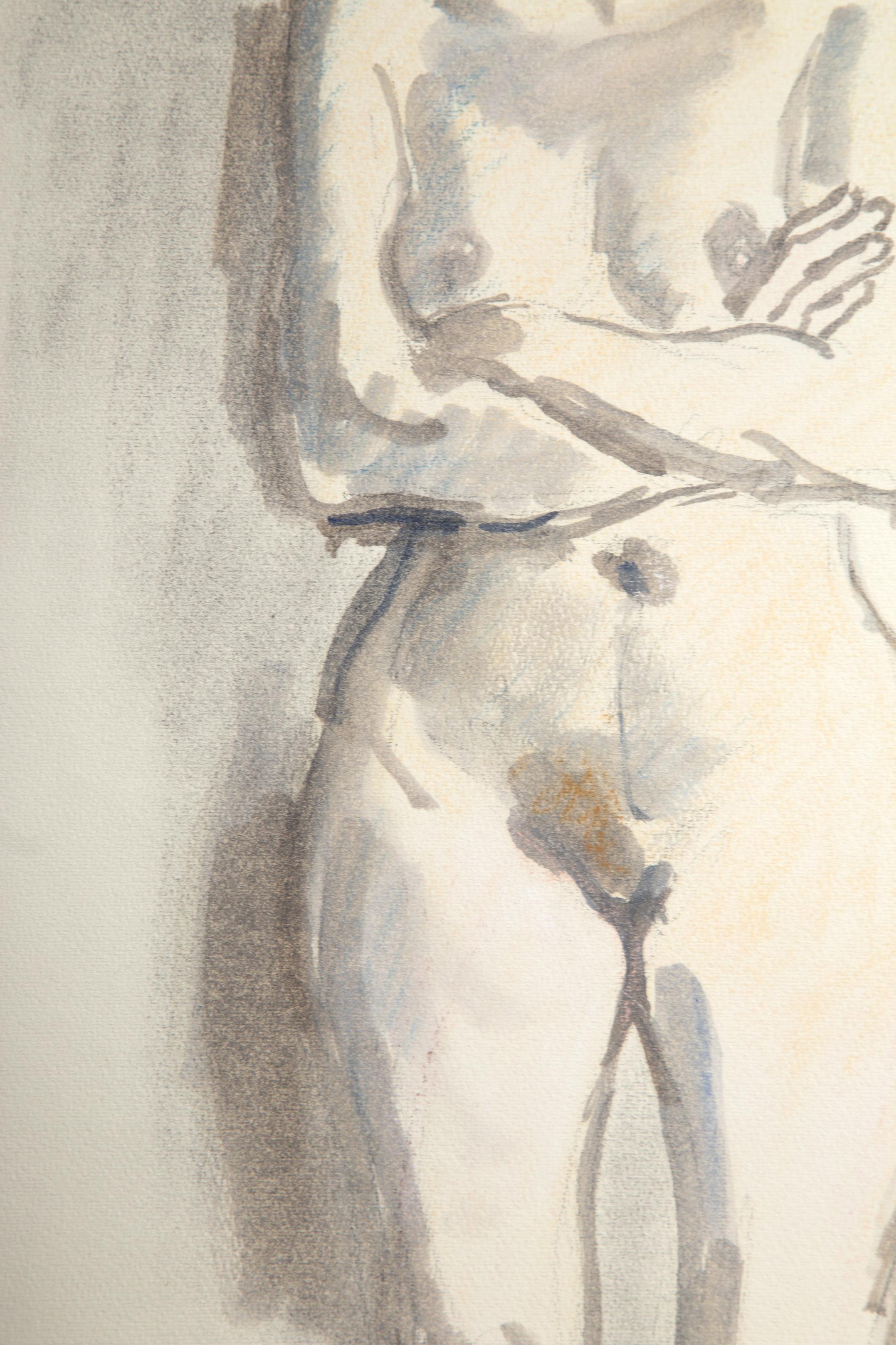 Figure nue, aquarelle et graphite sur papier de Raphael Soyer en vente 3