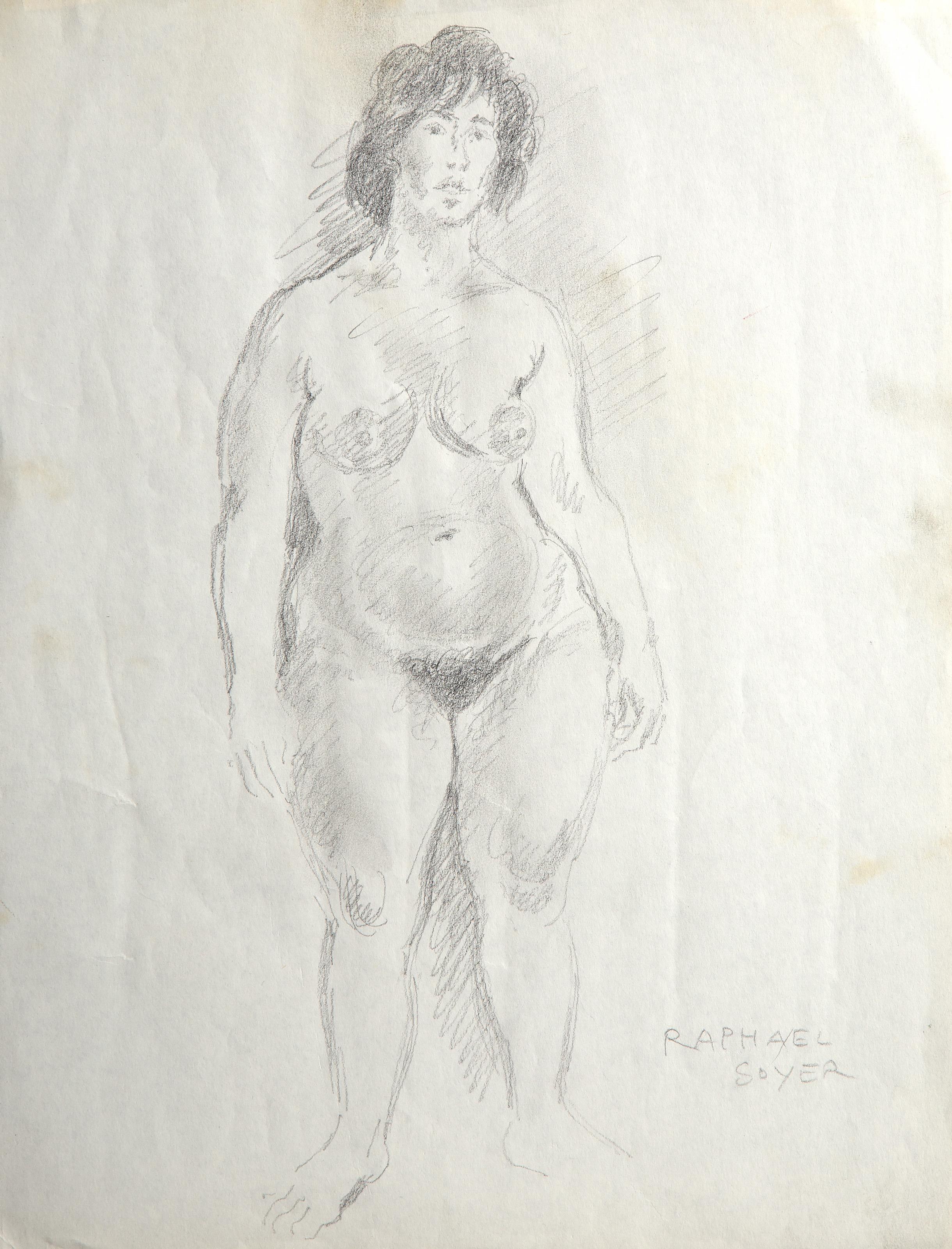 Raphael Soyer, russo/americano (1899 - 1987) -  Studio di nudo II. Medio: Grafite su carta, firmato a matita, Dimensioni: 13,5 x 10,5 pollici (34,29 x 26,67 cm) 