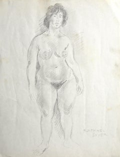 Vintage Nude Study II, Graphite on Paper by Raphael Soyer