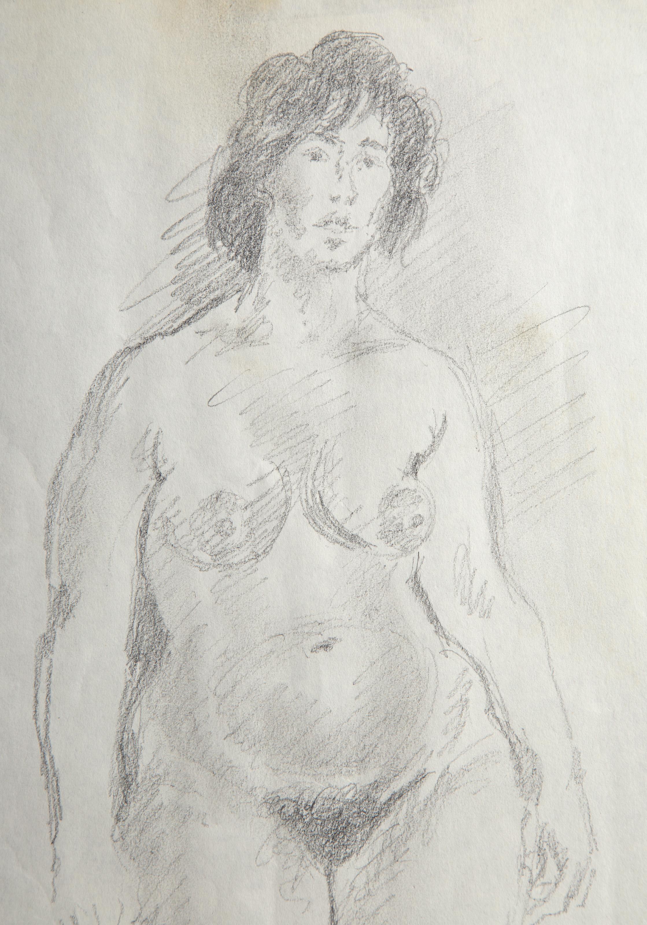 Nude Study II, Graphite on Paper by Raphael Soyer For Sale 1