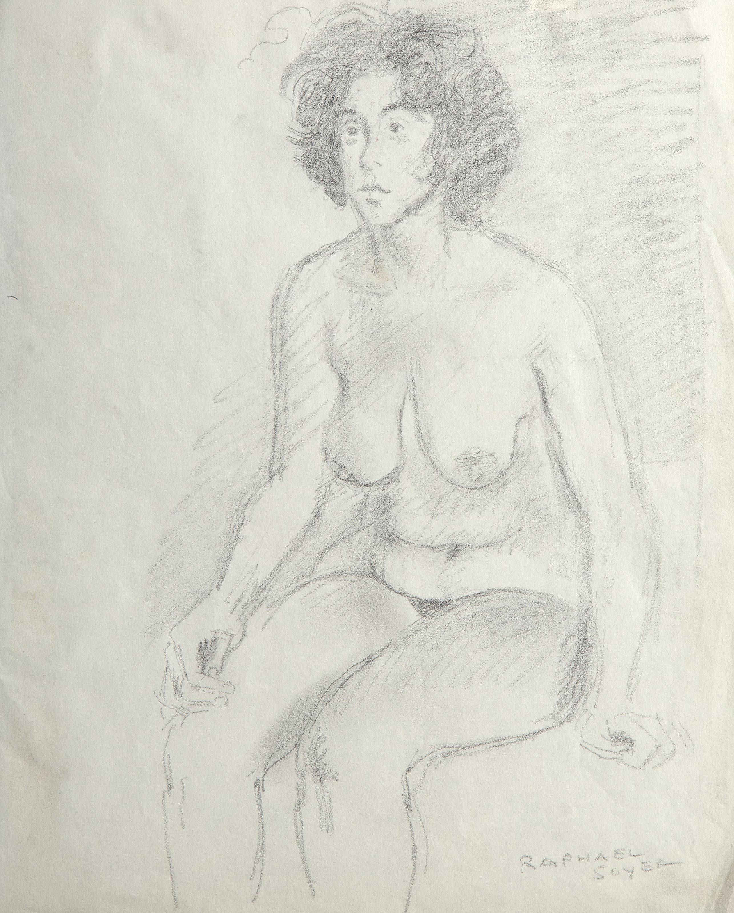 Raphael Soyer, Russe/Américain (1899 - 1987) -  Femme assise. Médium : Graphite sur papier, signé au crayon, Taille : 12.5 x 10 in. (31.75 x 25.4 cm) 