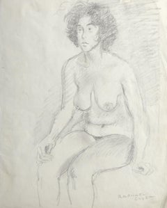 Vintage Sitting Woman, Graphite on Paper by Raphael Soyer