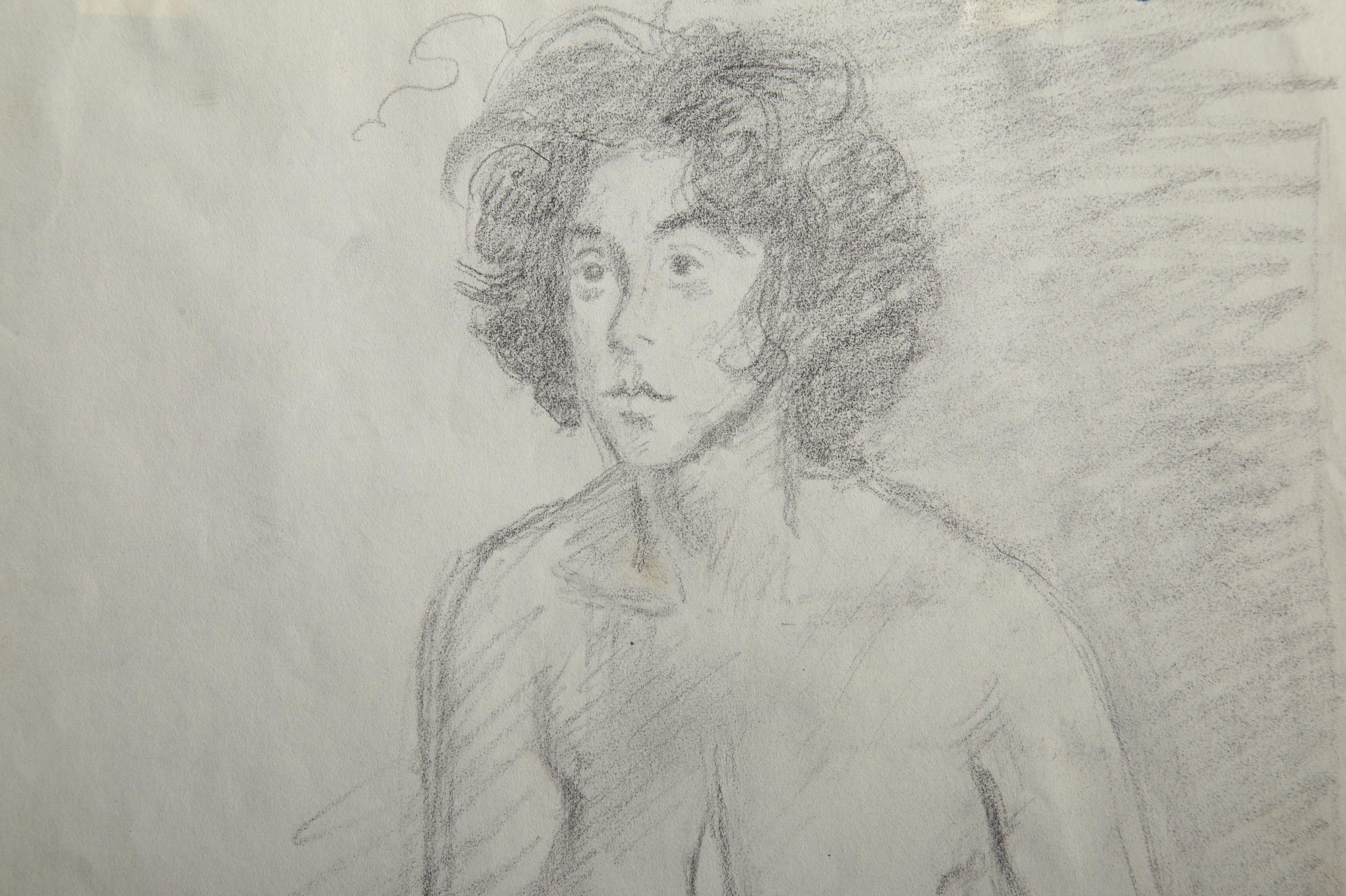 Femme assise, portrait moderne d'une nue graphite sur papier de Raphael Soyer en vente 1