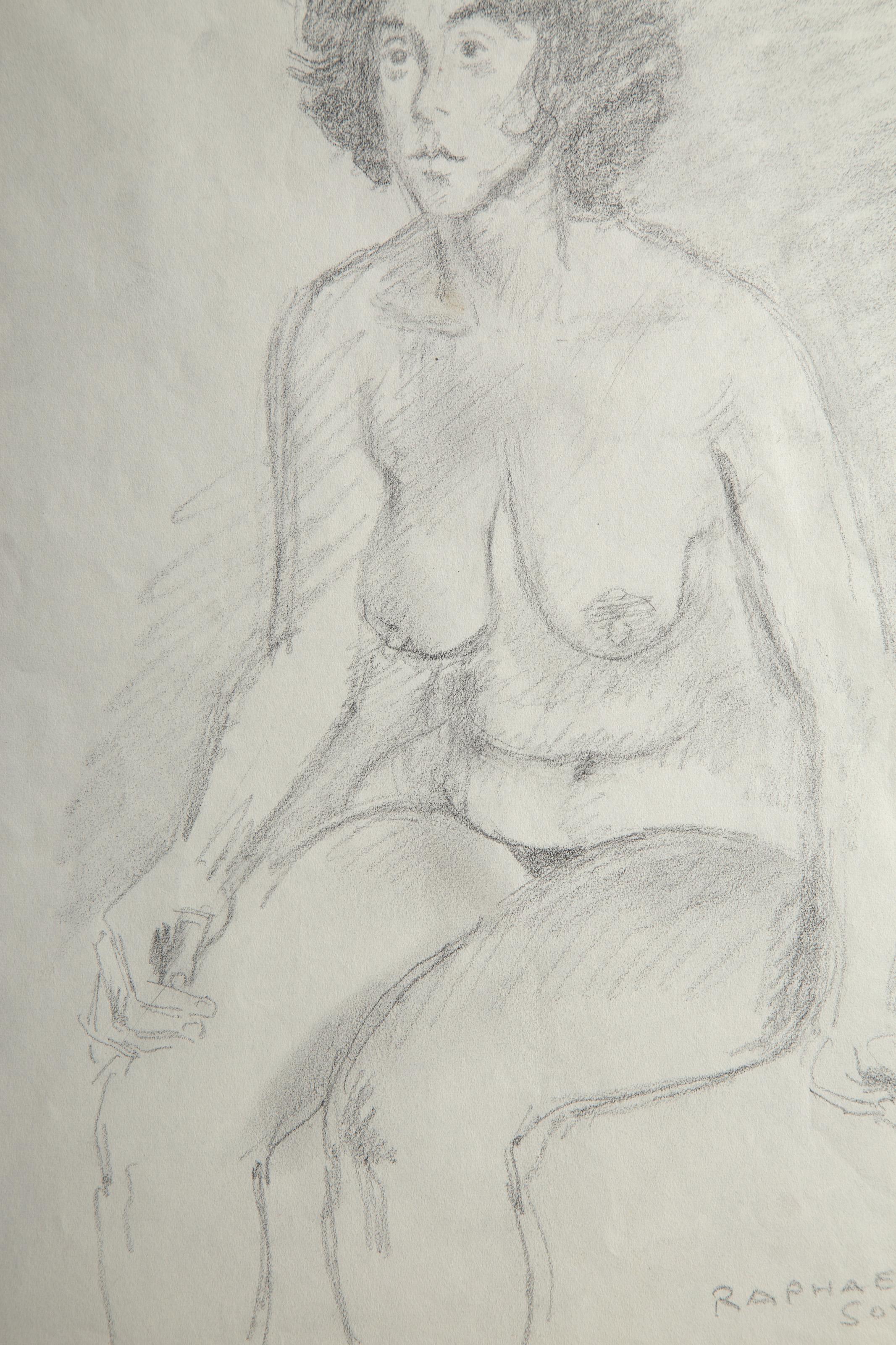 Sitting Woman, Graphite on Paper by Raphael Soyer For Sale 2