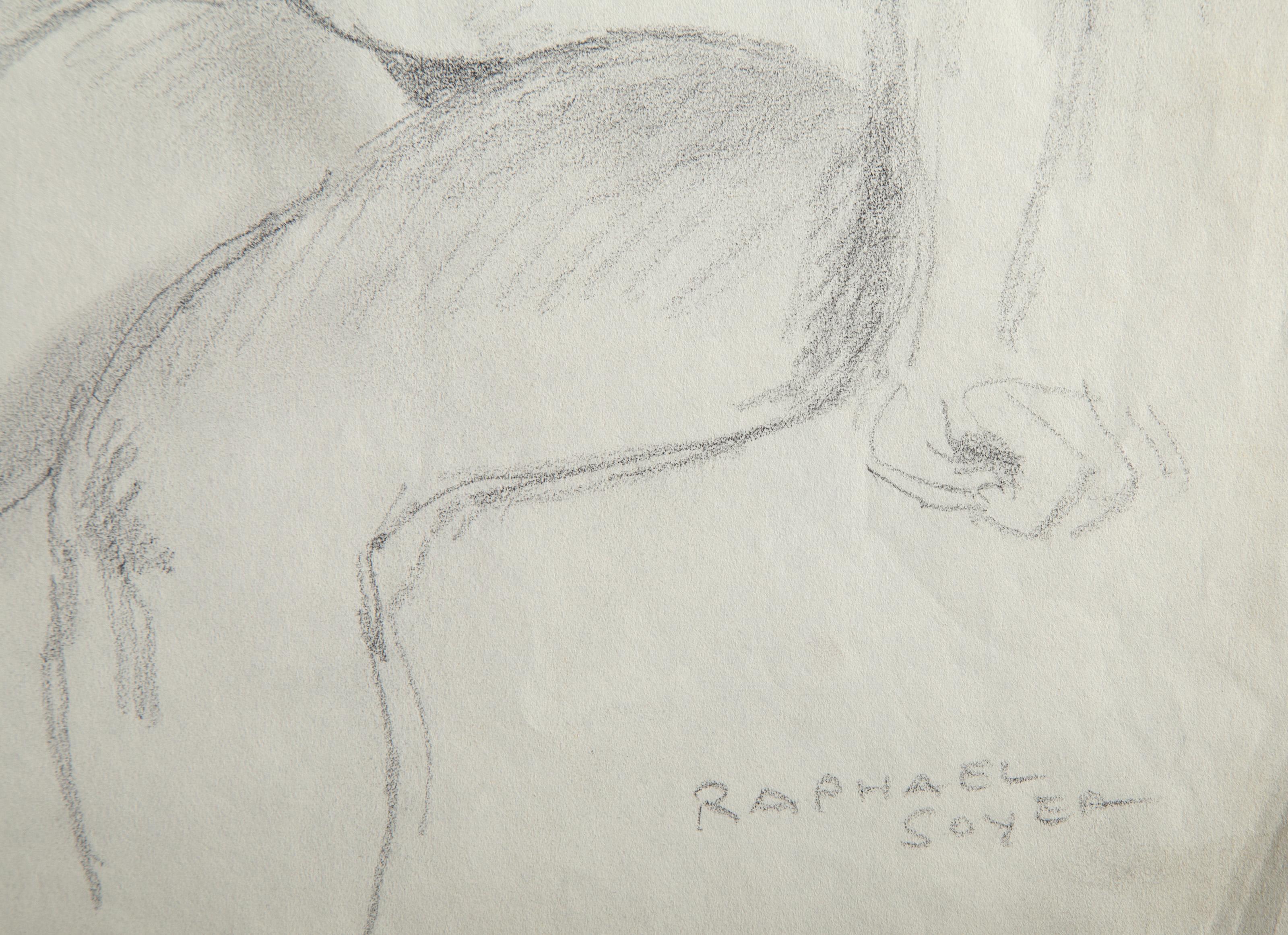 Femme assise, portrait moderne d'une nue graphite sur papier de Raphael Soyer en vente 3