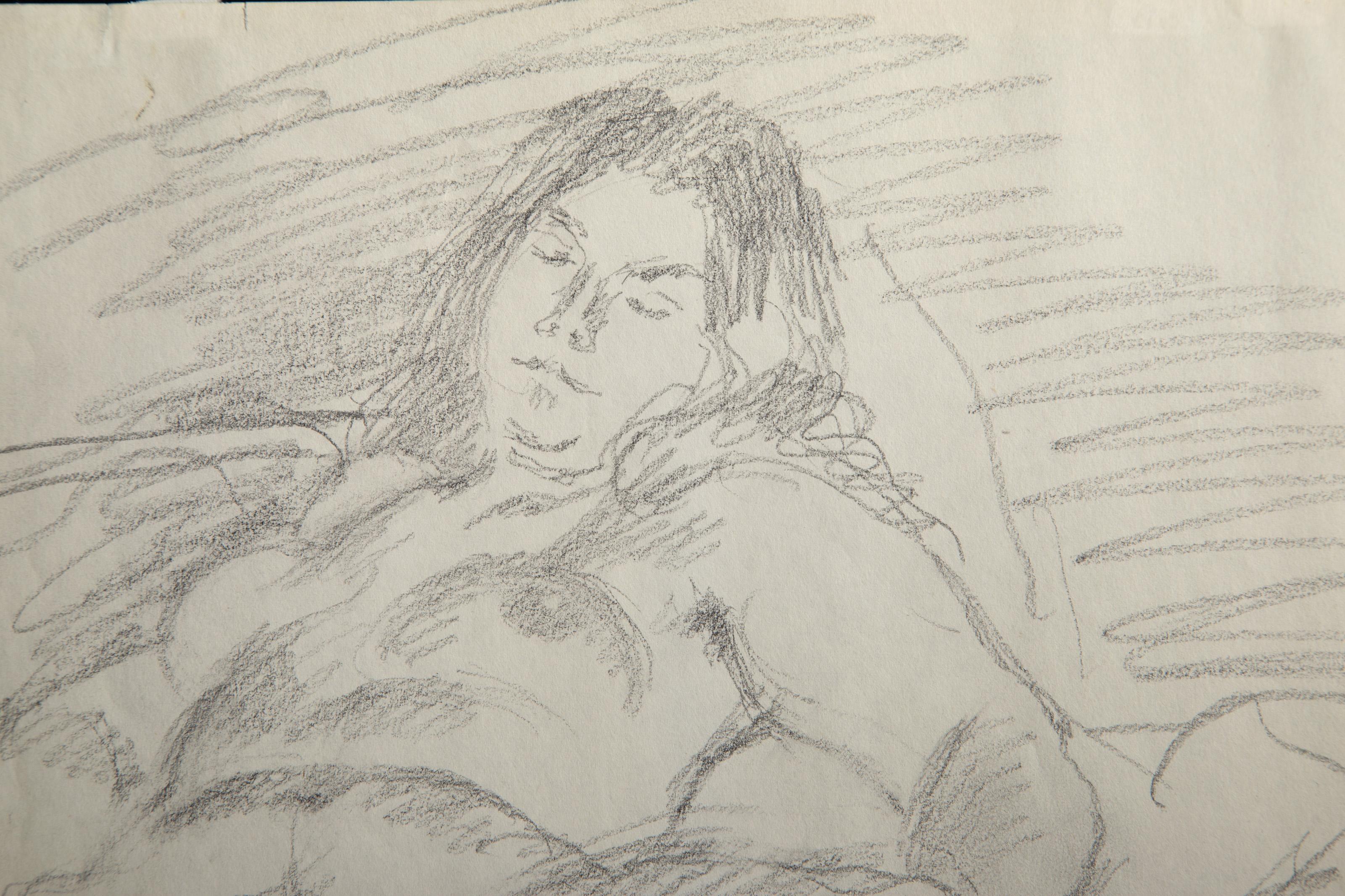 Sleeping Woman, Graphite on Paper by Raphael Soyer For Sale 1