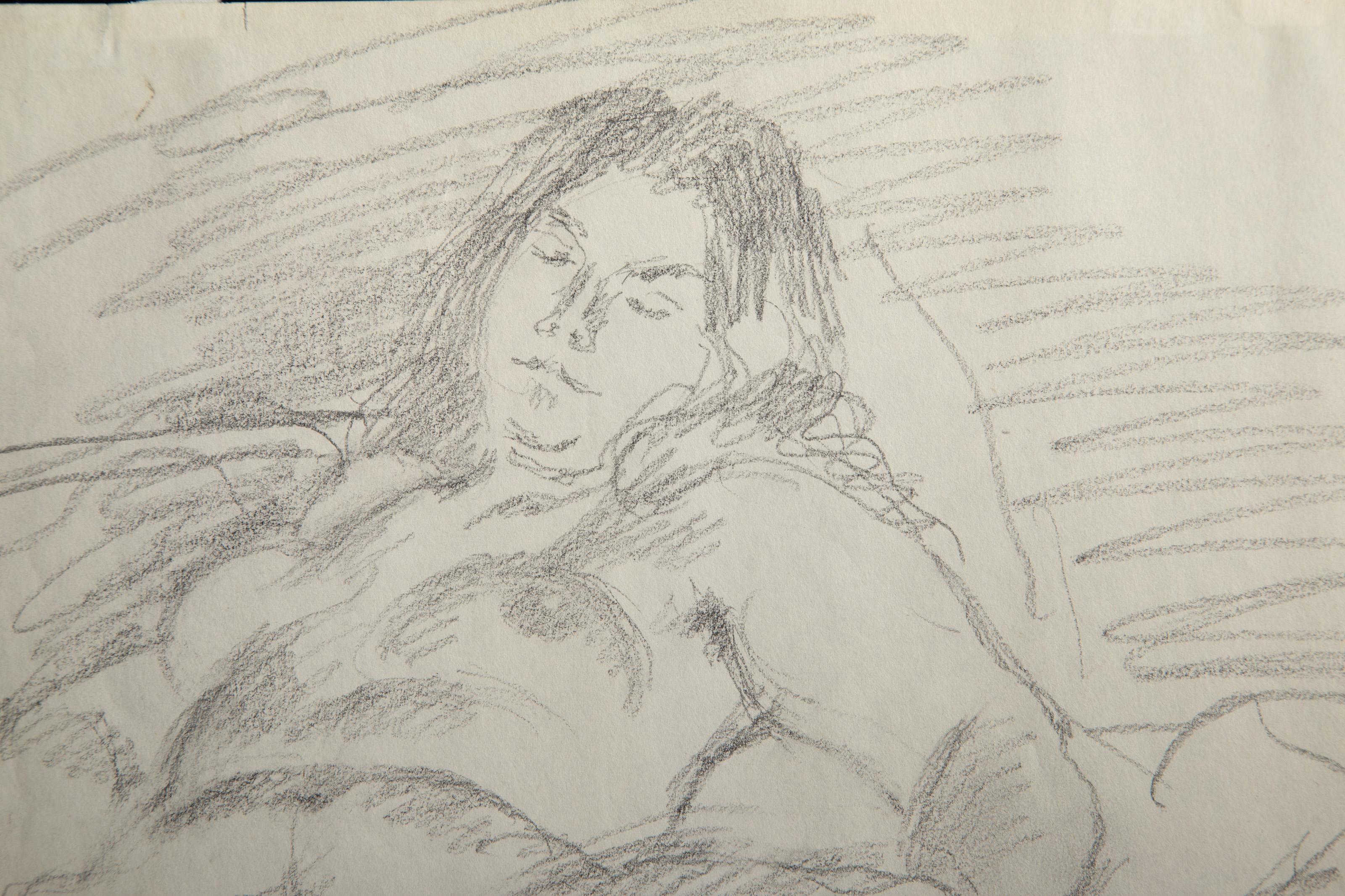 Sleeping Woman, Modern Graphite Drawing on Paper by Raphael Soyer For Sale 1