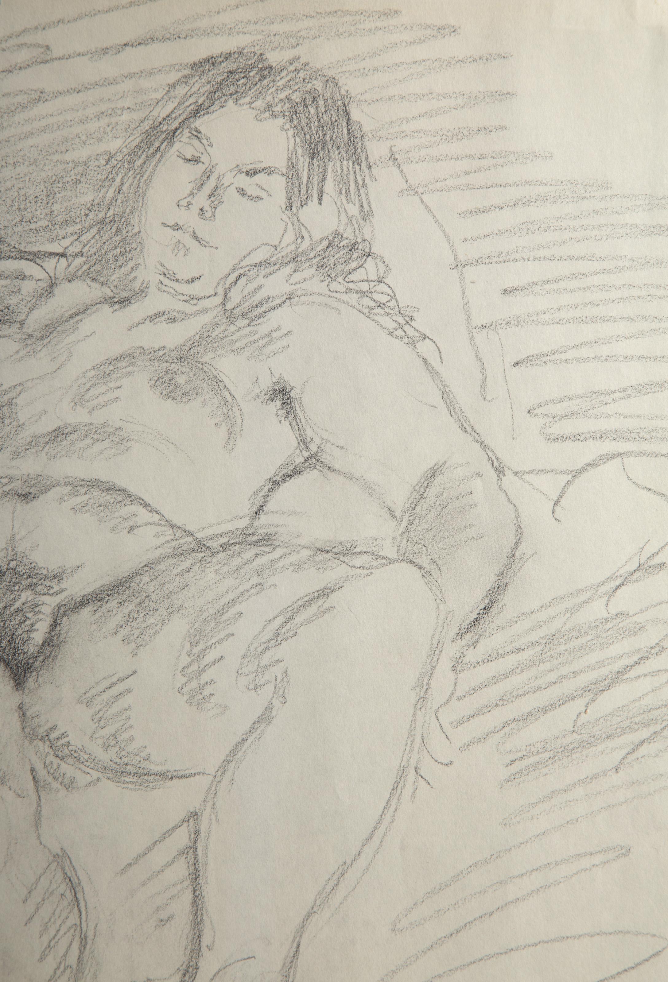 Sleeping Woman, Modern Graphite Drawing on Paper by Raphael Soyer For Sale 2