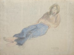 Vintage Lounging Figure, Graphite and Pastel on Paper by Raphael Soyer